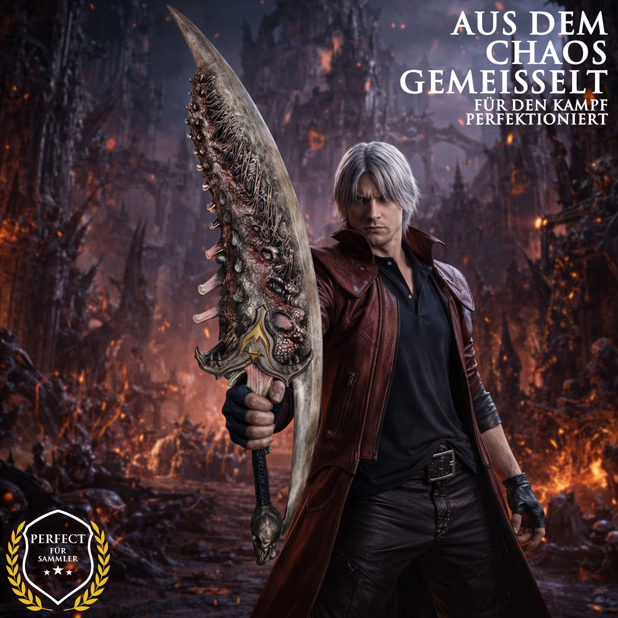 Devil May Cry 5 Sparda Schwert Replik 134 cm – Devil Arm Sparda 1:1 Deko Riesenschwert aus Harz und Fiberglas – DMC 5 Sammlerstück Cosplay Waffe Legendärer Dunkler Ritter