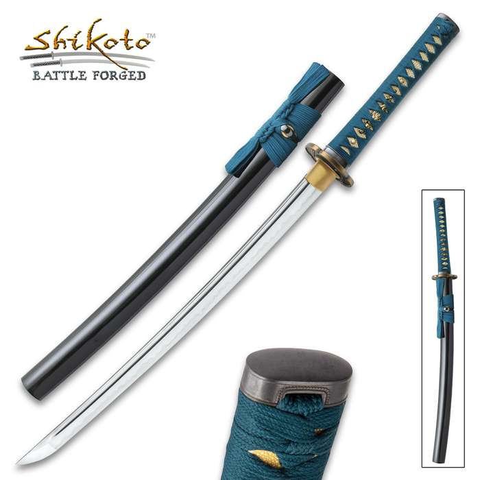 Shikoto Hammergeschmiedetes Longquan Master Teal Wakizashi