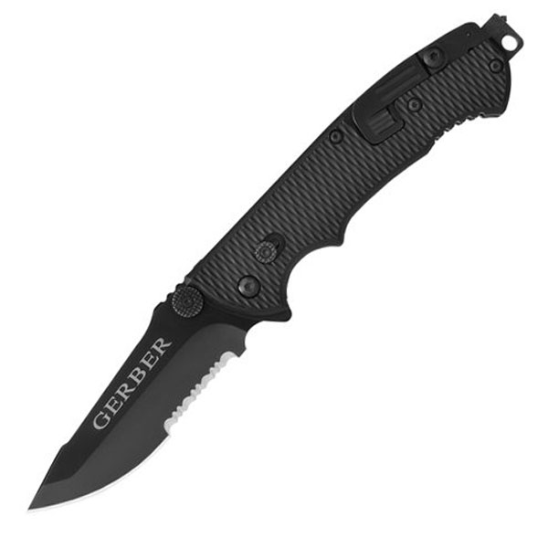 Hinderer CLS, schwarzer Griff und Klinge, kombinierte Schneide