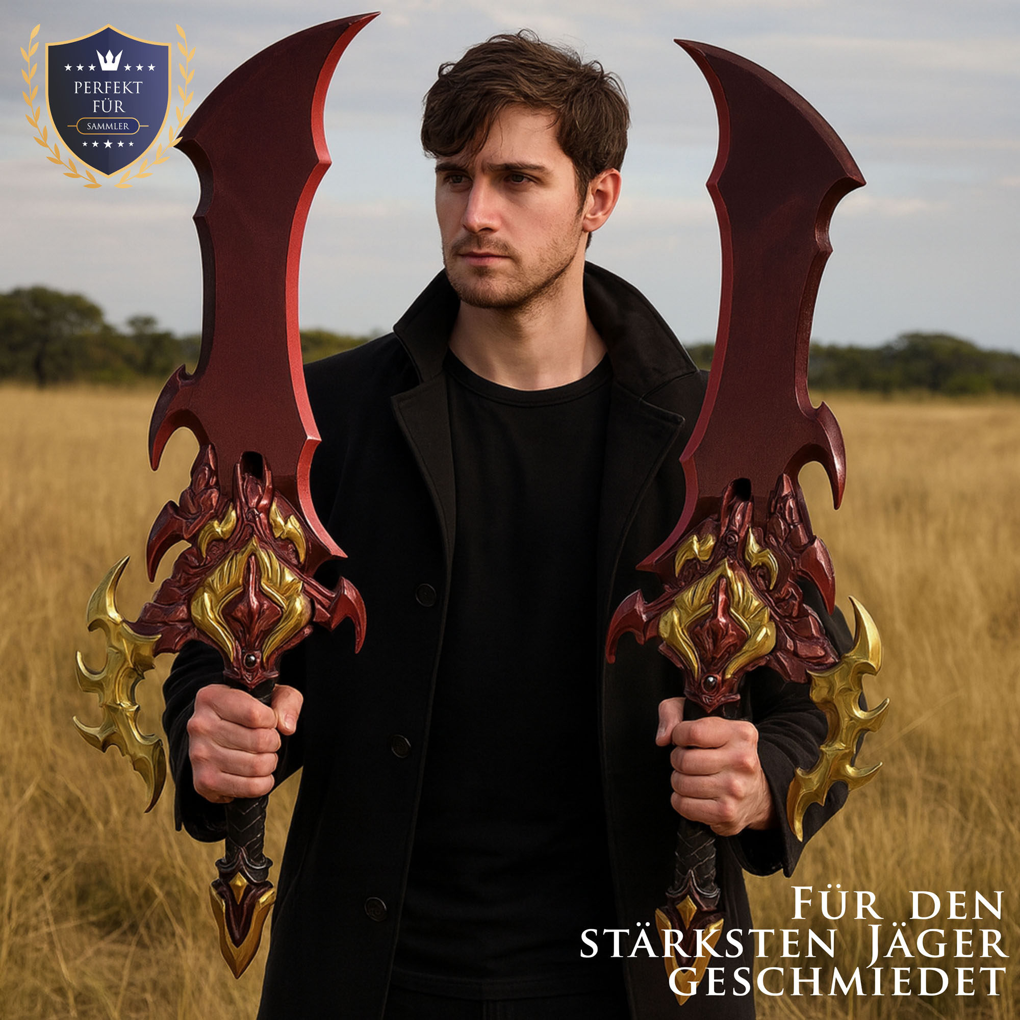 Solo Leveling Dämonenkönig Dolche 2er Set von Sung Jinwoo | Massive 69cm Stahl Repliken mit Wandhalterung | Waffe des Schattenmonarchen | Anime Manhwa Deko Waffen