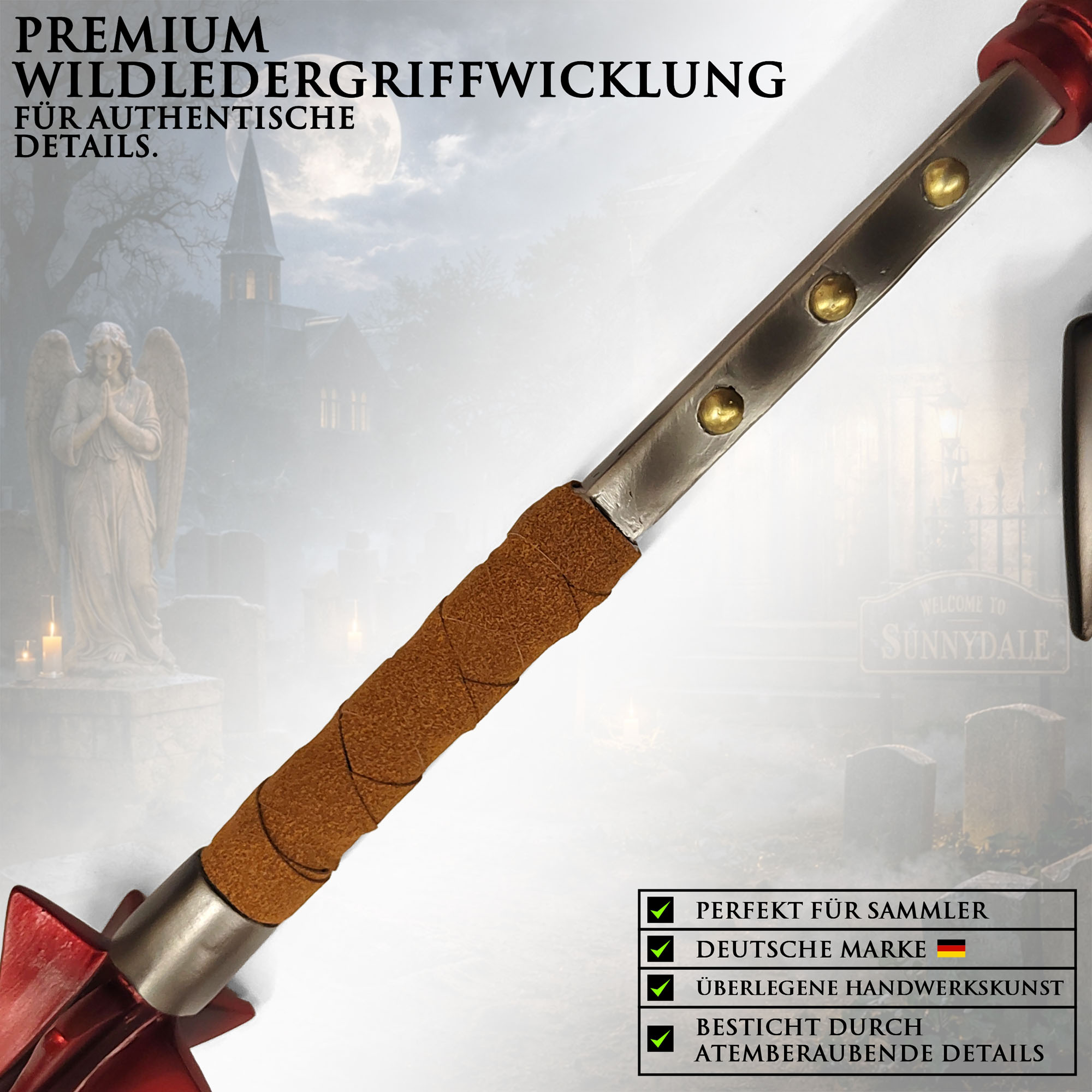 Buffy the Vampire Slayer Axt Replik 95,5 cm – Buffys Sense Slayer Waffe – Fantasy Sammlerstück aus Resin mit Metallkern und Wildleder Griff – Deko Filmrequisite Cosplay