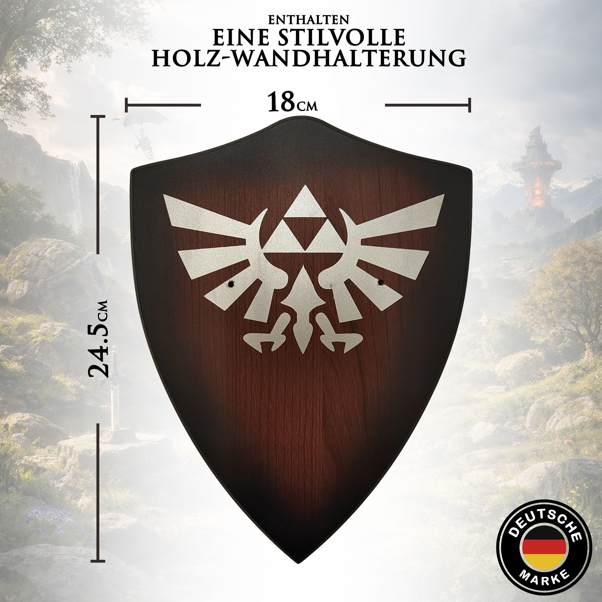 Zelda Meisterschwert Relic Reborn Replik 98 cm mit Wandhalter – Master Sword Deko Schwert mit Stahlklinge – Legend of Zelda Fanartikel Cosplay Sammlerstück inkl. Holz Wandtafel