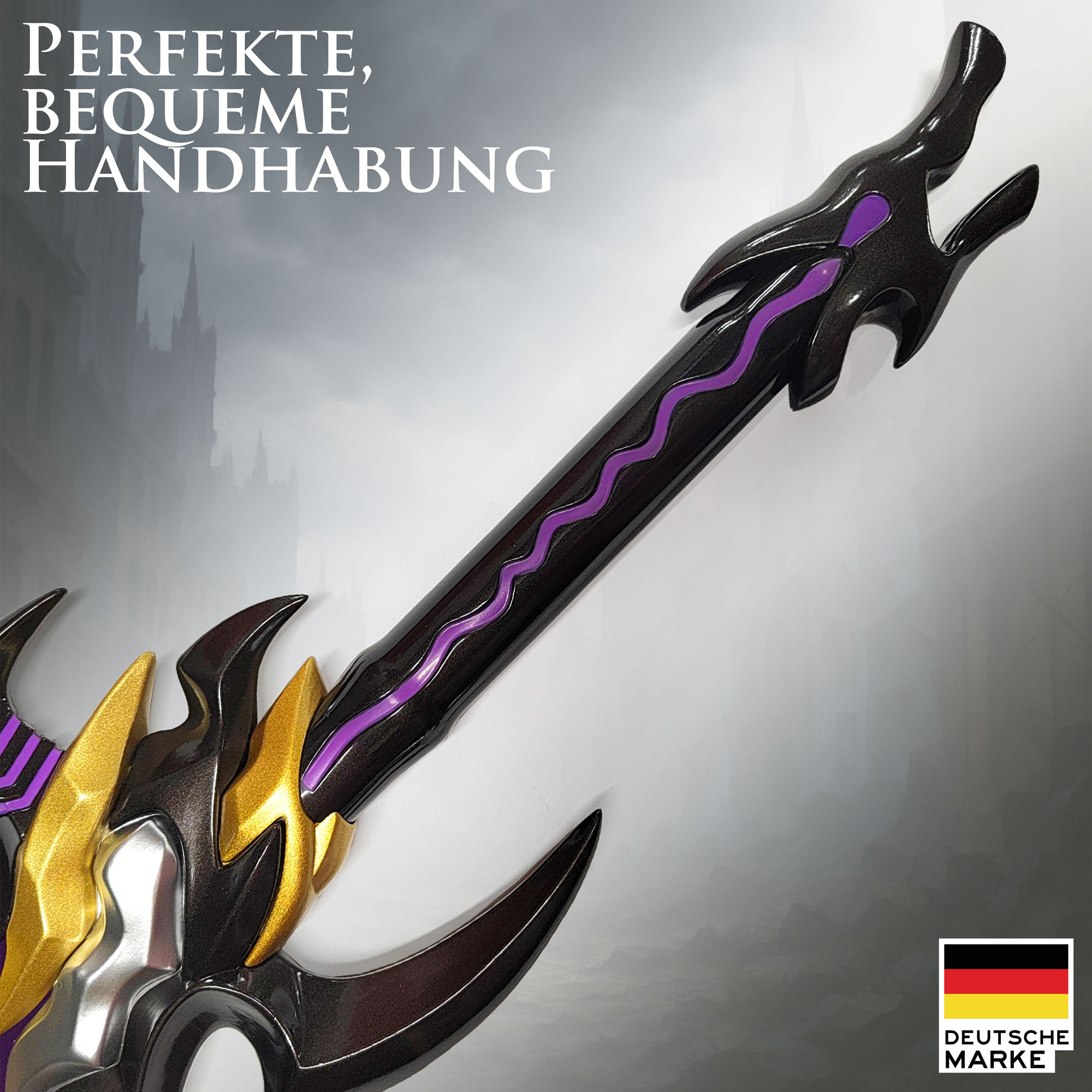 Solo Leveling Schwert Antares' Fang von Sung Jinwoo | Massive 75cm Dolch Replik aus Stahl mit Holzständer | Anime Deko Waffe des Schattenmonarchen | Manhwa Sammlerstück