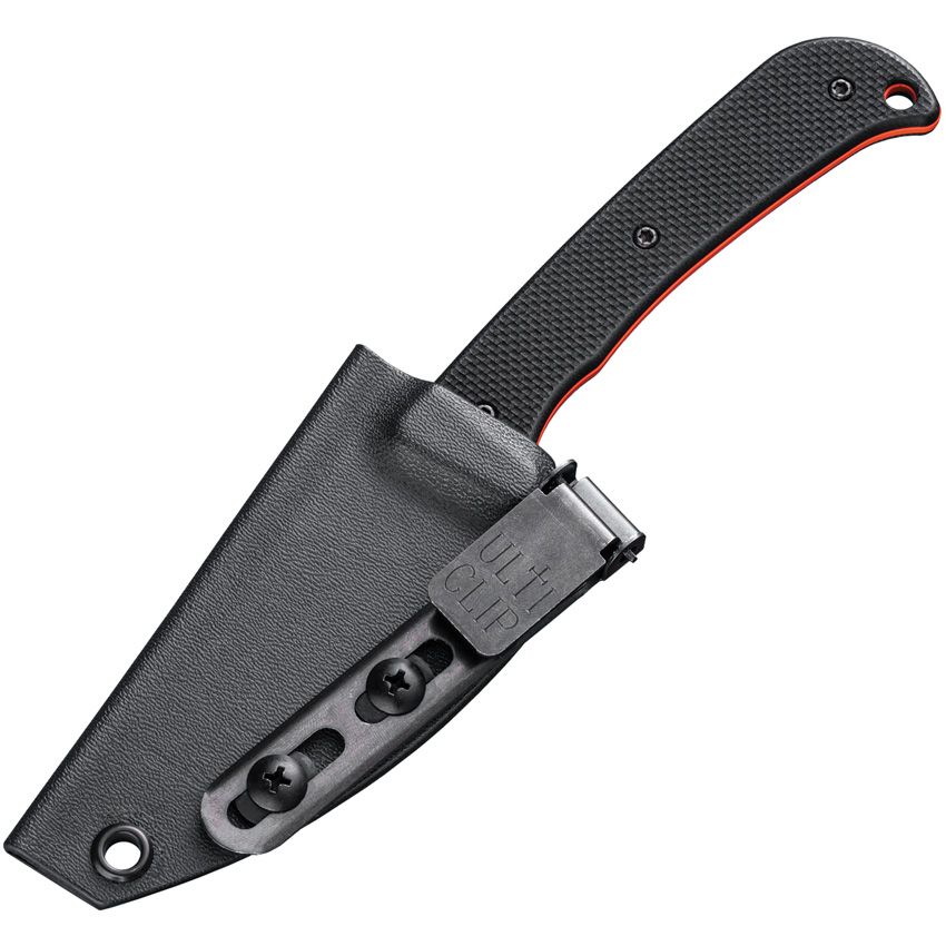 Extrak, CPM-M4 Hunter Orange Clip Point, schwarzer G10-Griff, Kydexscheide