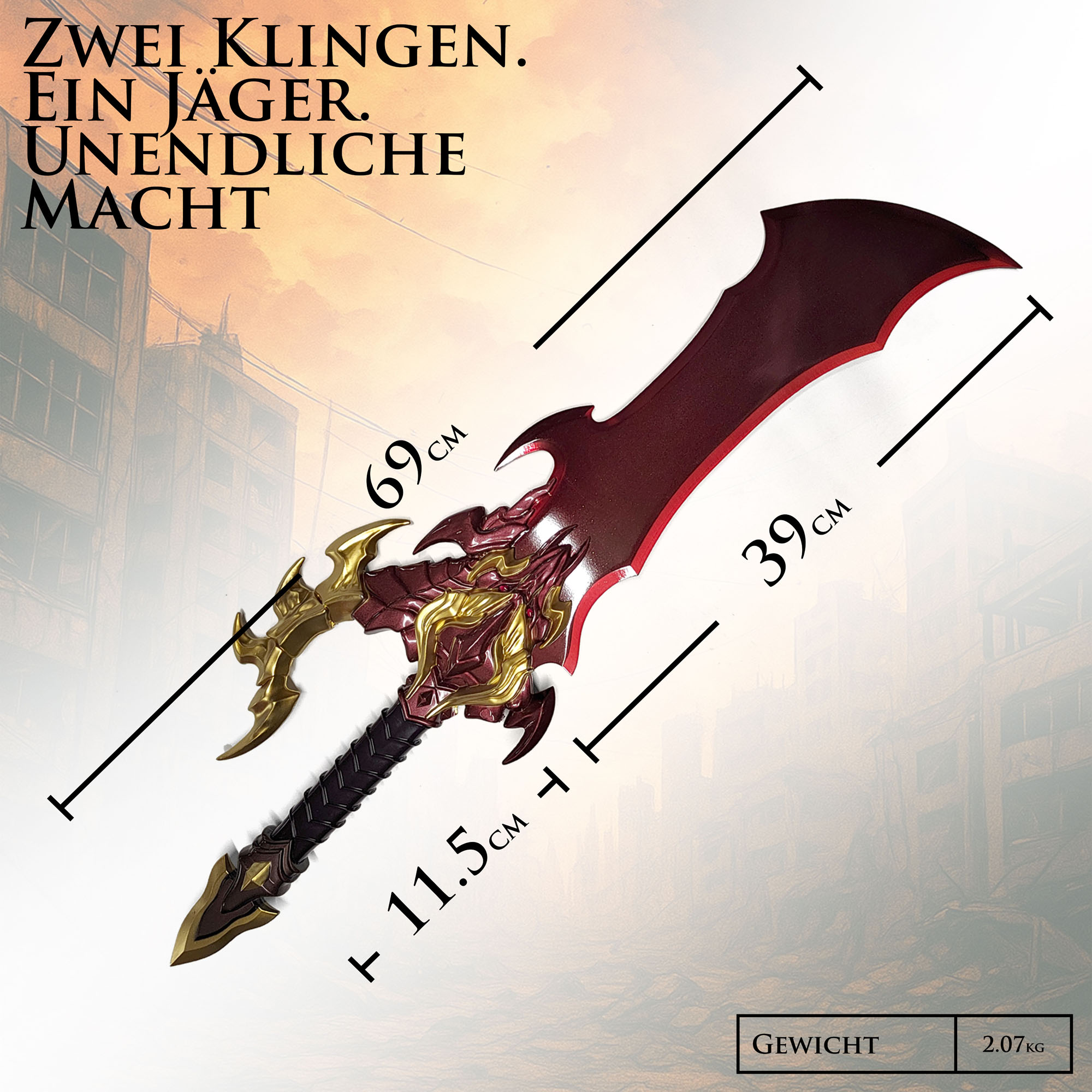 Solo Leveling Dämonenkönig Dolche 2er Set von Sung Jinwoo | Massive 69cm Stahl Repliken mit Wandhalterung | Waffe des Schattenmonarchen | Anime Manhwa Deko Waffen