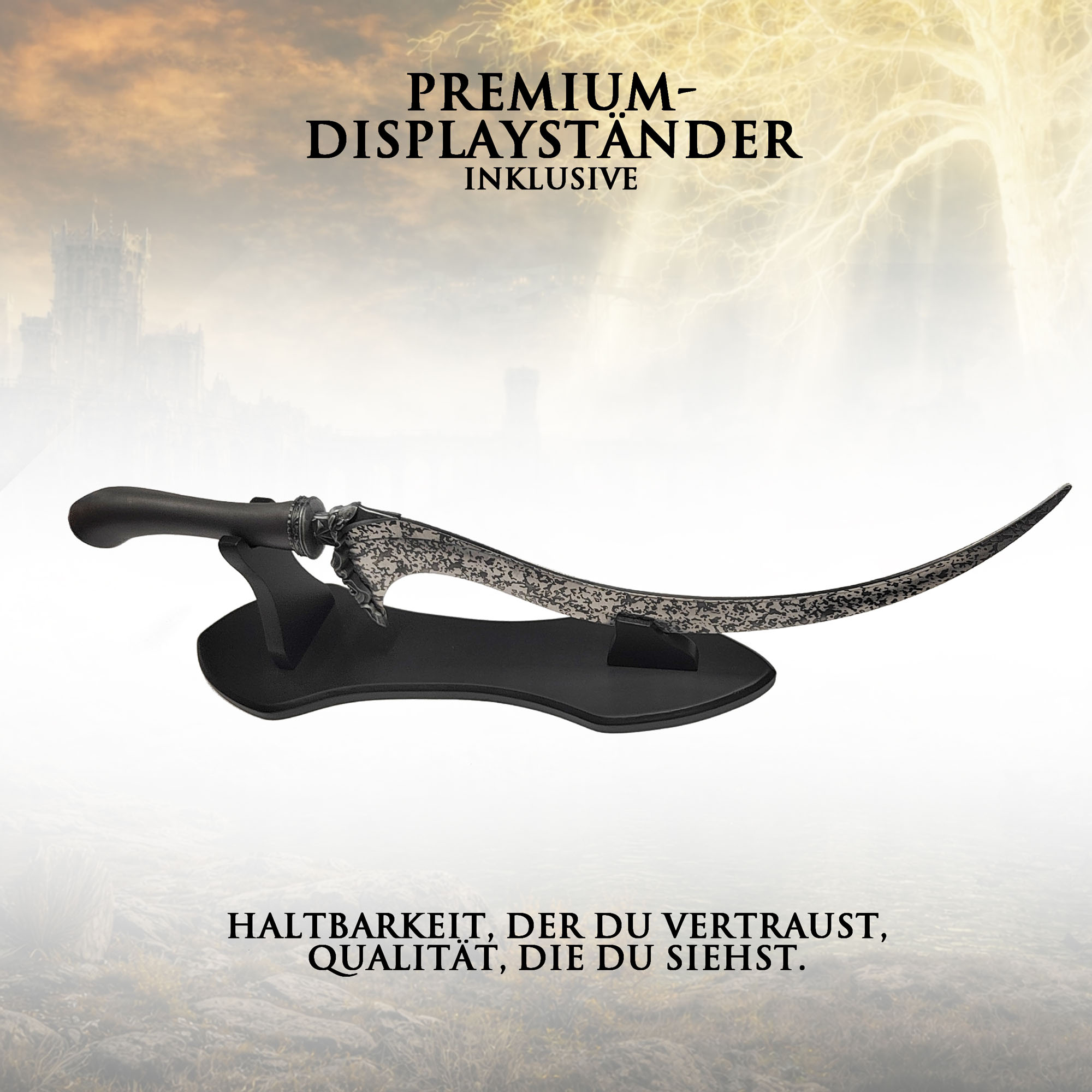Elden Ring Melina Dolch Klinge des Rufs 55cm mit Ständer | Blade of Calling Stahl Replik mit Aluminium-Griff | Maiden Cosplay Waffe & Gaming Deko