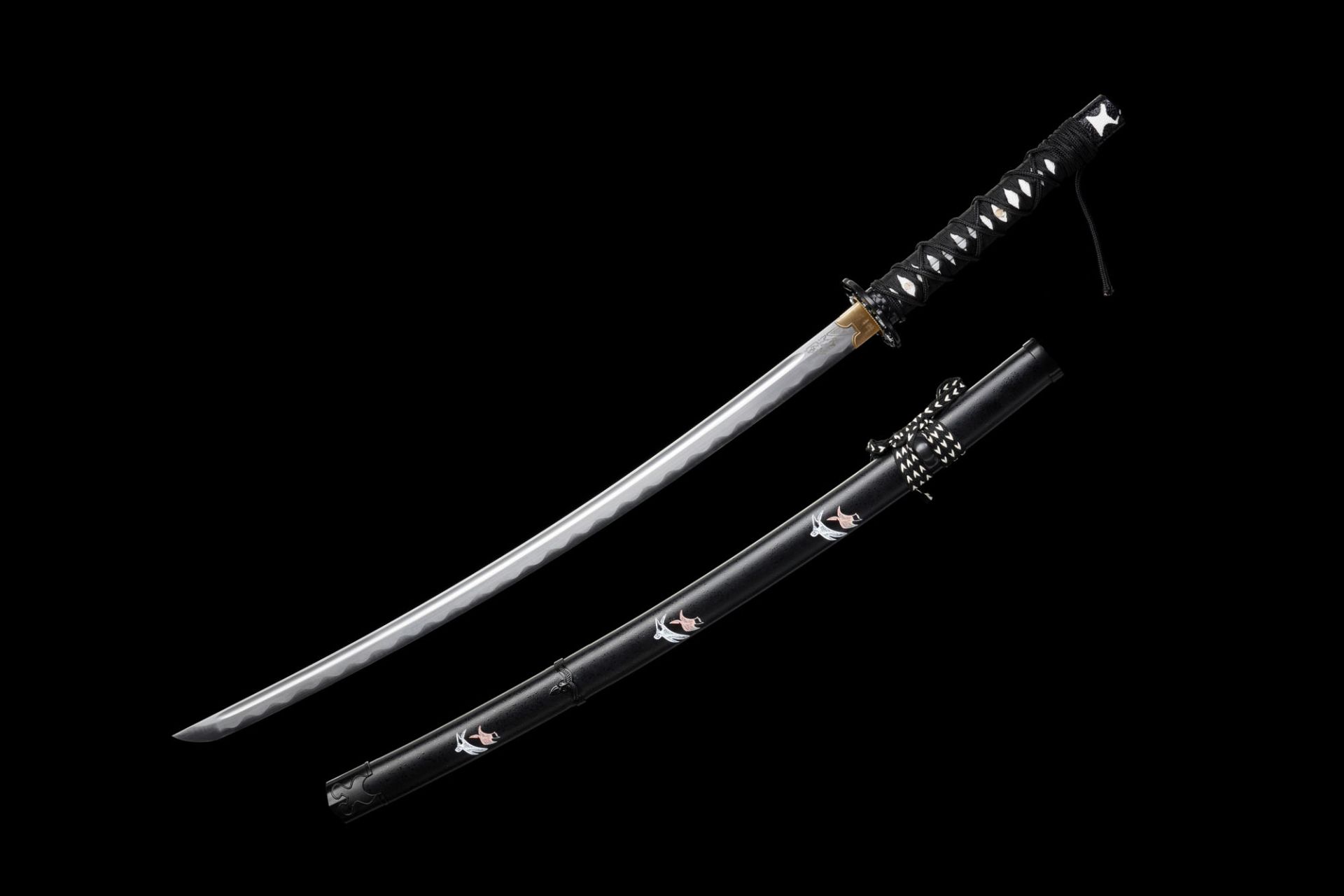 Ghost of Yōtei Katana The Dual Handgeschmiedet 105cm | Scharfes Samurai Schwert aus 1045 Karbonstahl | Weißes Snow-Design mit Holz-Scheide | Echtes Schwert für Tameshigiri & Sammler