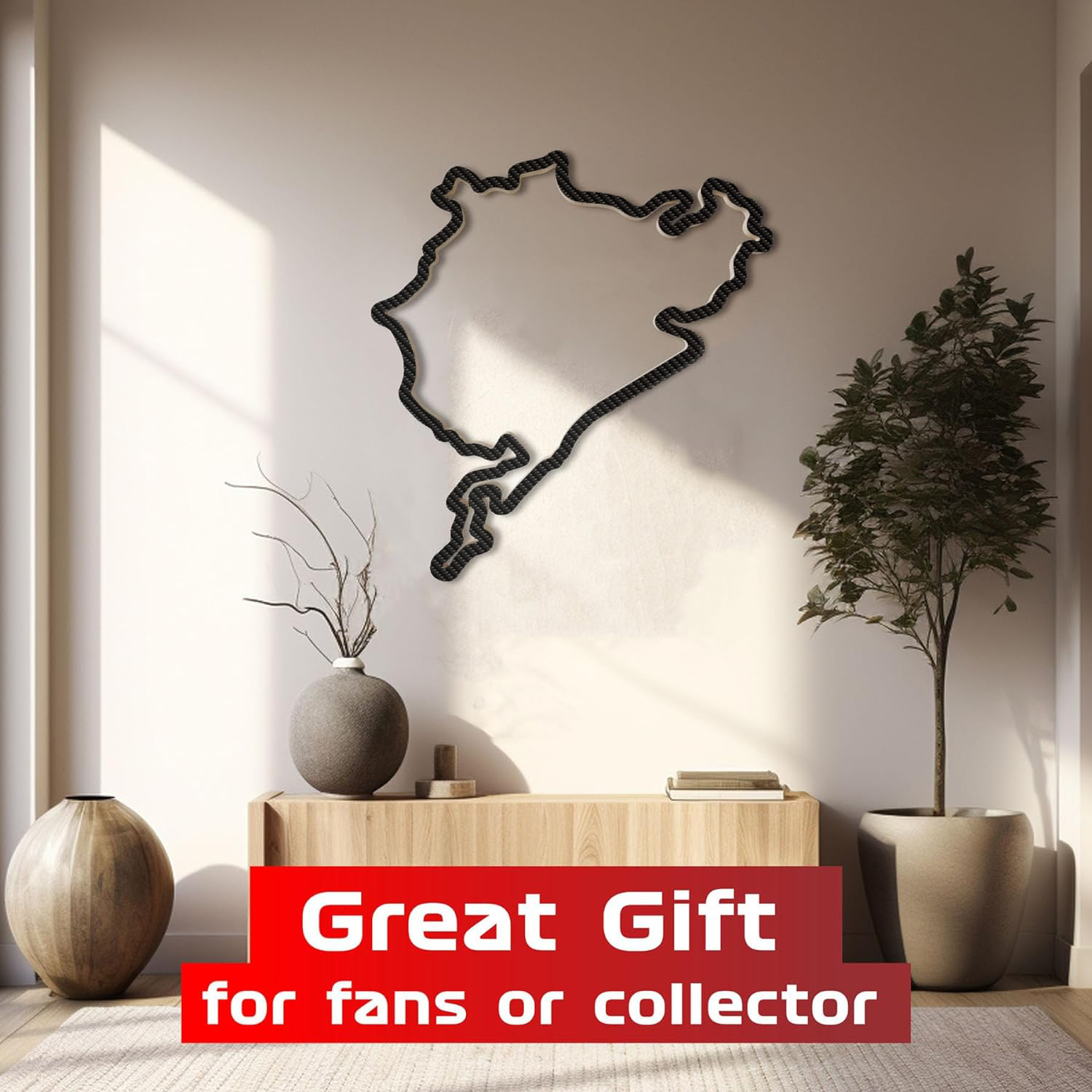 Rennstrecke Nürburgring Gesamtstrecke mit Carbonfolie, Wandverzierung, 92 cm, Holzskulptur, Geschenk, Wanddekoration für Fans von Autorennen, Formel 1 Geschenk, schwarz
