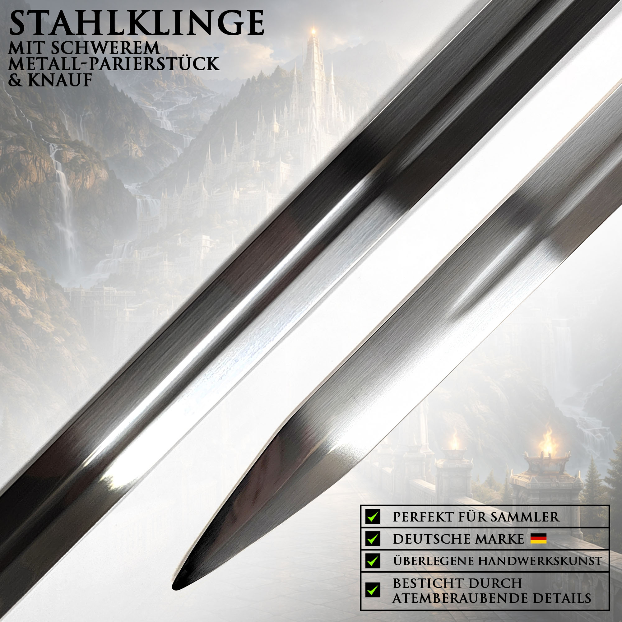 Herr der Ringe Isildur Schwert 119cm | Numenor Langschwert Replik aus Stahl mit Wandhalterung | Gondor Königswaffe für Sammler | LOTR Wanddeko