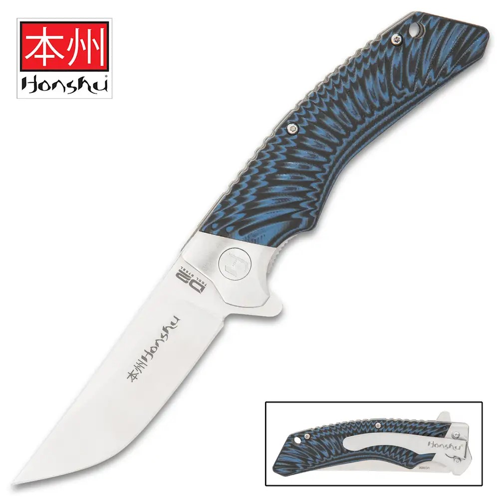 Honshu schwarz/blau Sekyuriti Kugellager Taschenmesser - D2 Werkzeug Stahlklinge