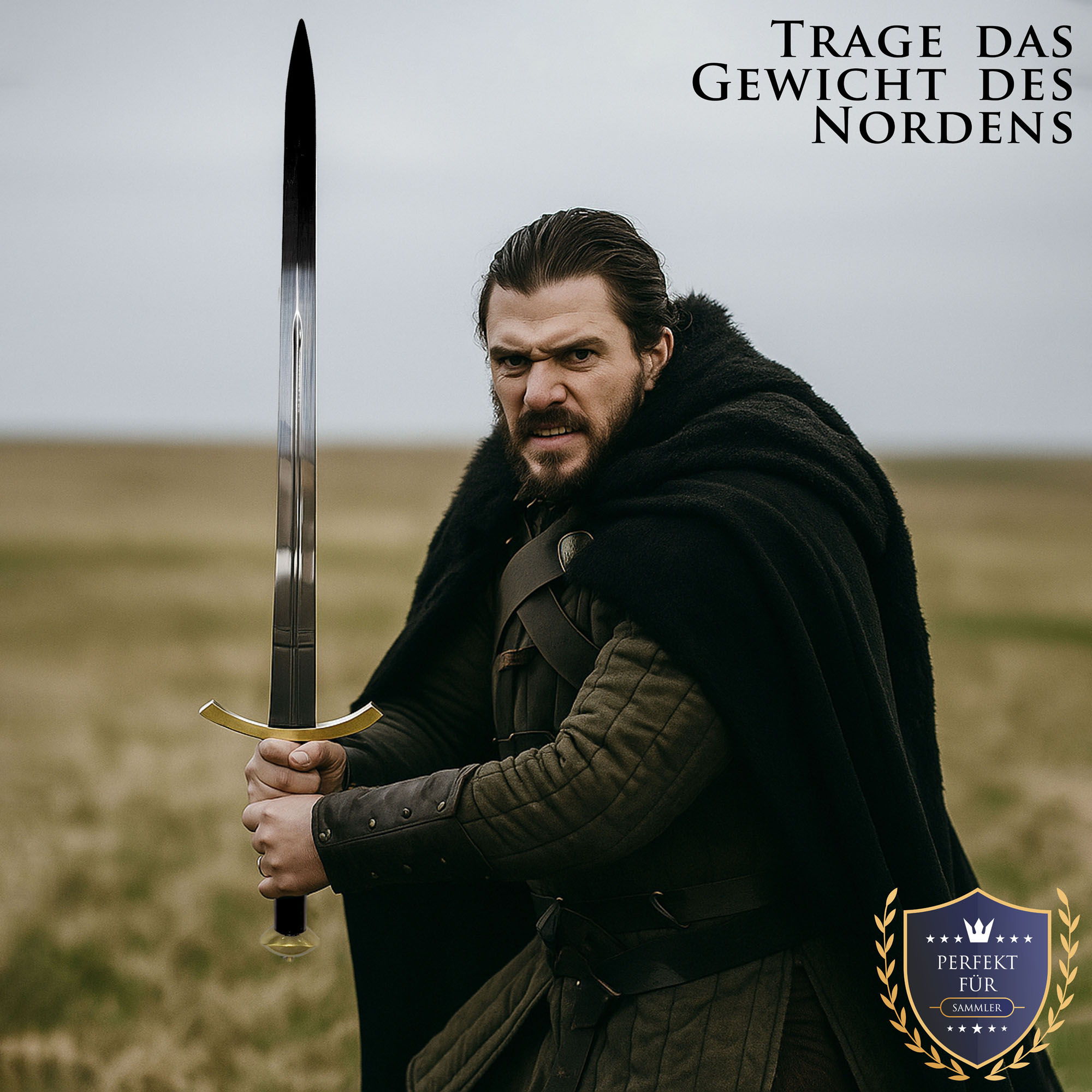 Game of Thrones Schwert von Robb Stark 101cm | Replik des Königs des Nordens mit Wandhalterung | Haus Stark Deko Waffe | GoT Sammlerschwert