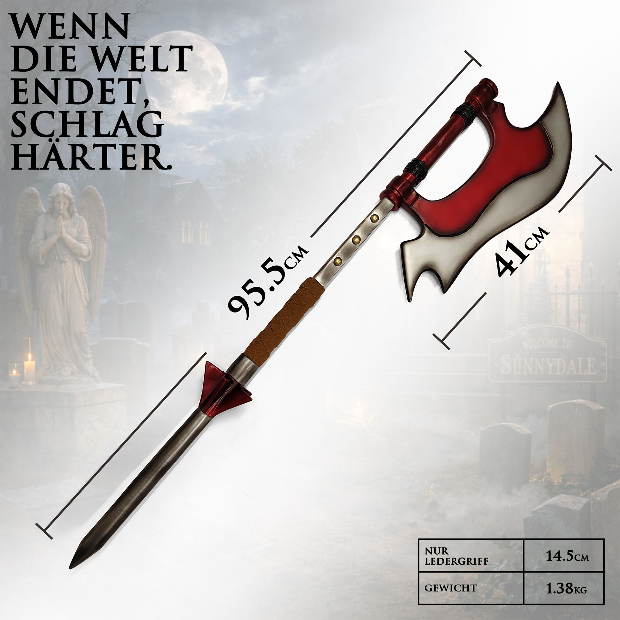 Buffy the Vampire Slayer Axt Replik 95,5 cm – Buffys Sense Slayer Waffe – Fantasy Sammlerstück aus Resin mit Metallkern und Wildleder Griff – Deko Filmrequisite Cosplay