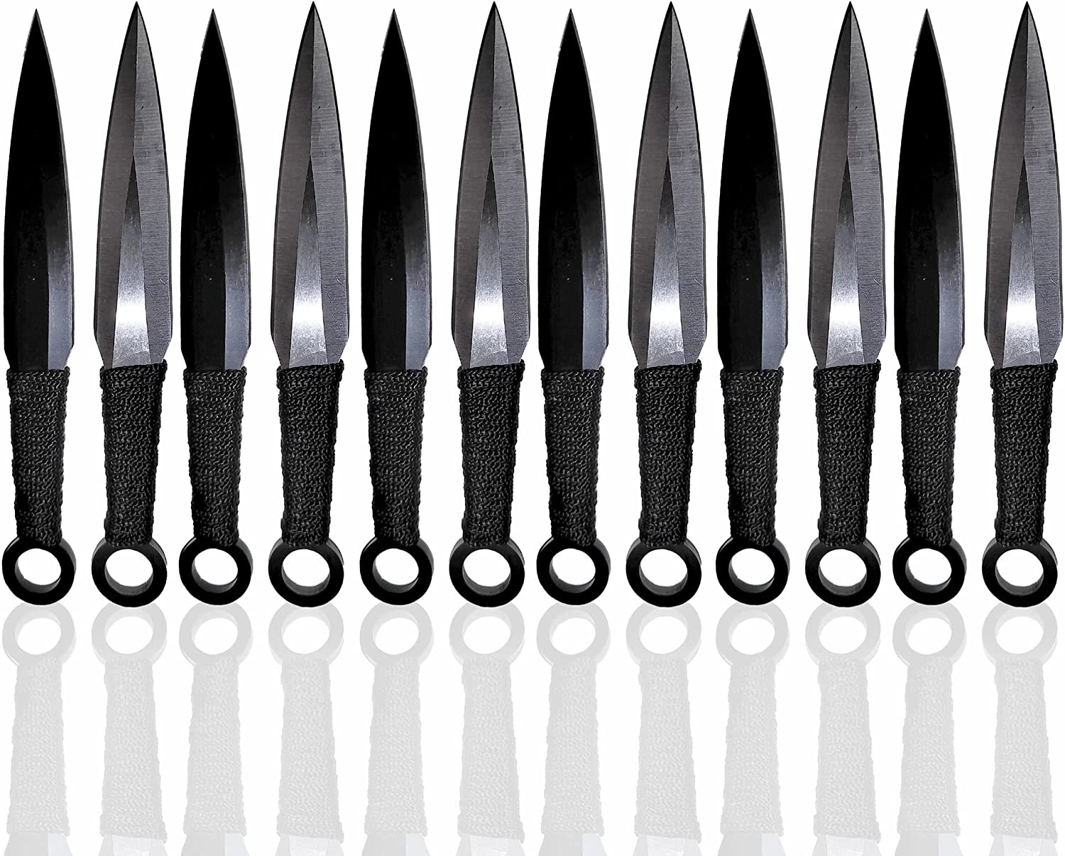 12 schwarze und silberne Wurfmesser mit Zielscheibe
