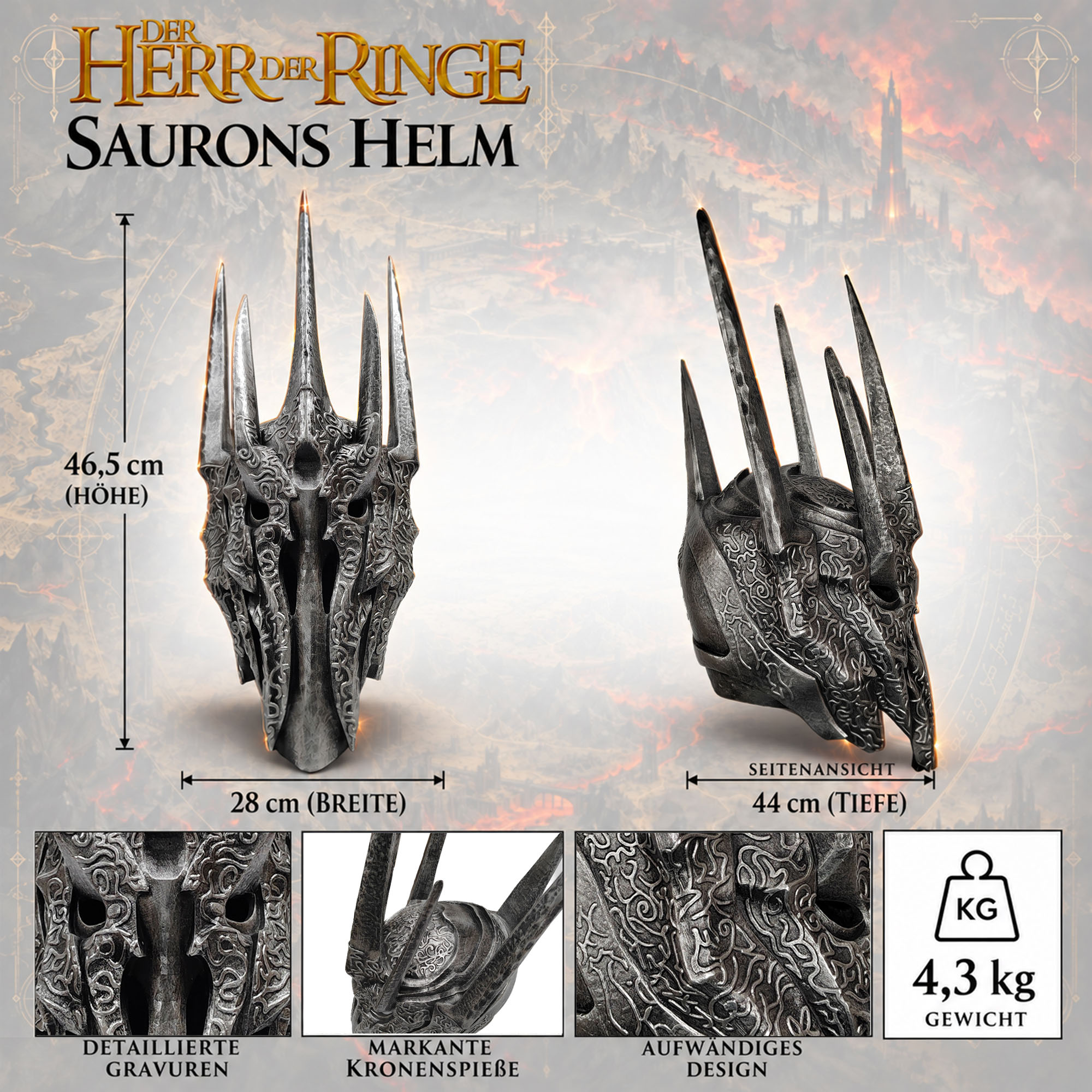 Herr Der Ringe Sauron Helm Resin Replika Deko Inkl Holzständer Stativ 66 cm