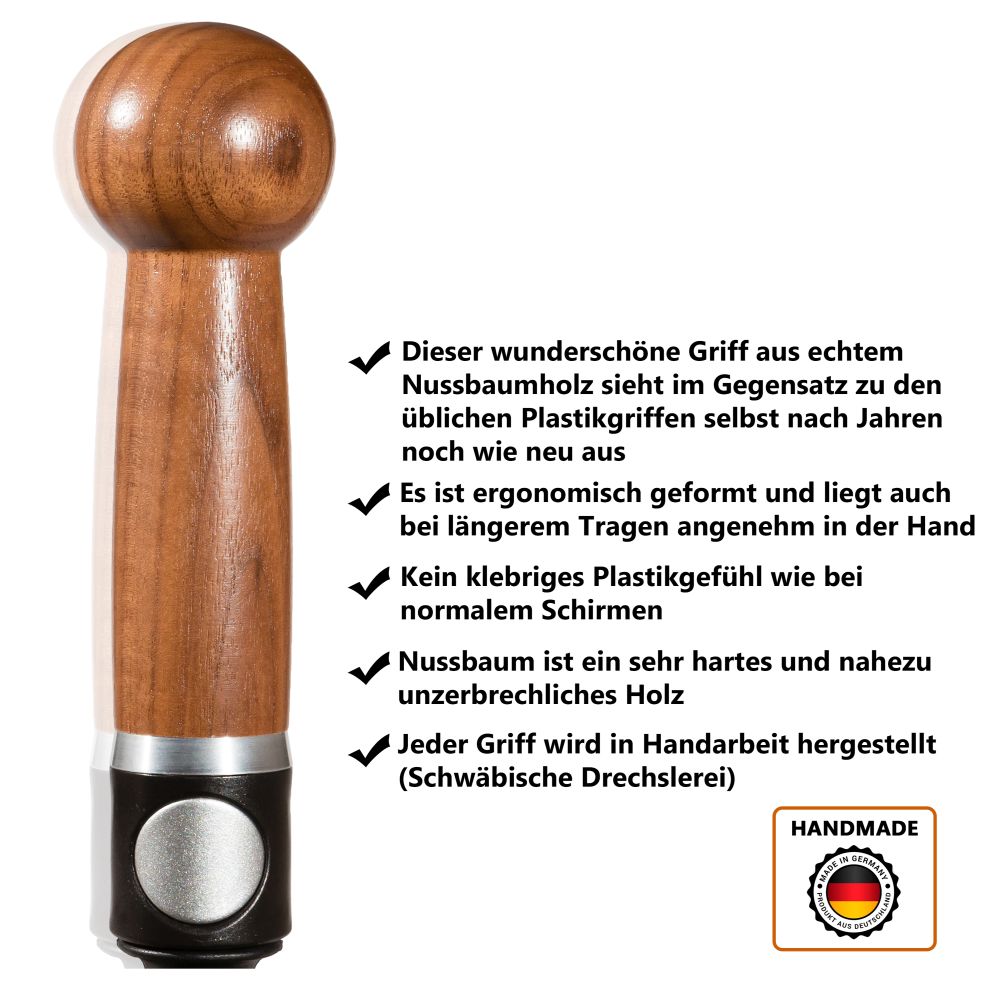 Sicherheitsschirm "XXL extra lang" Knaufgriff, Nußbaum