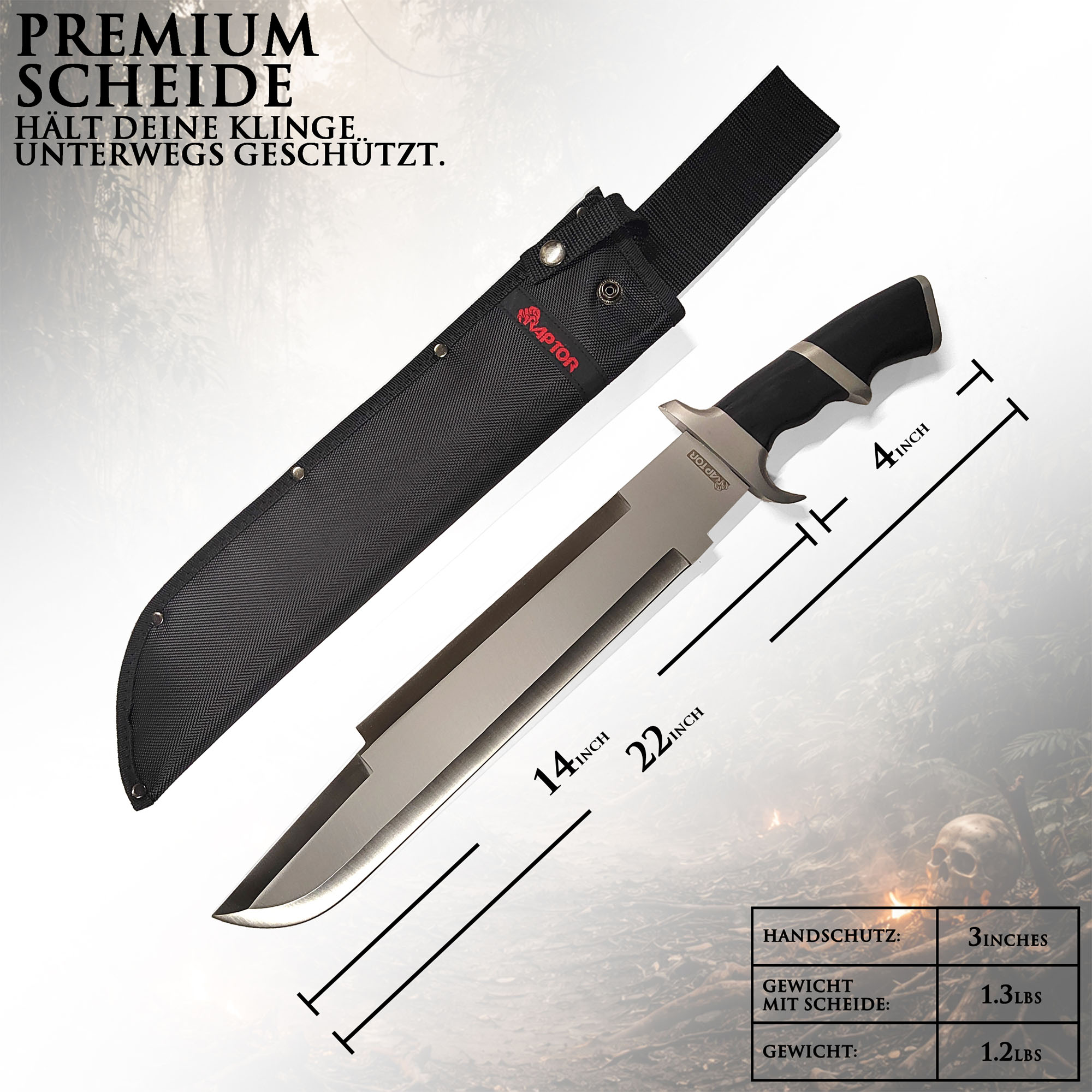 Predator Machete 52 cm mit Scheide – Dutch Schaeffer Messer Replik aus Predator Film – Edelstahl Klinge Outdoor Machete Sammlerstück Cosplay