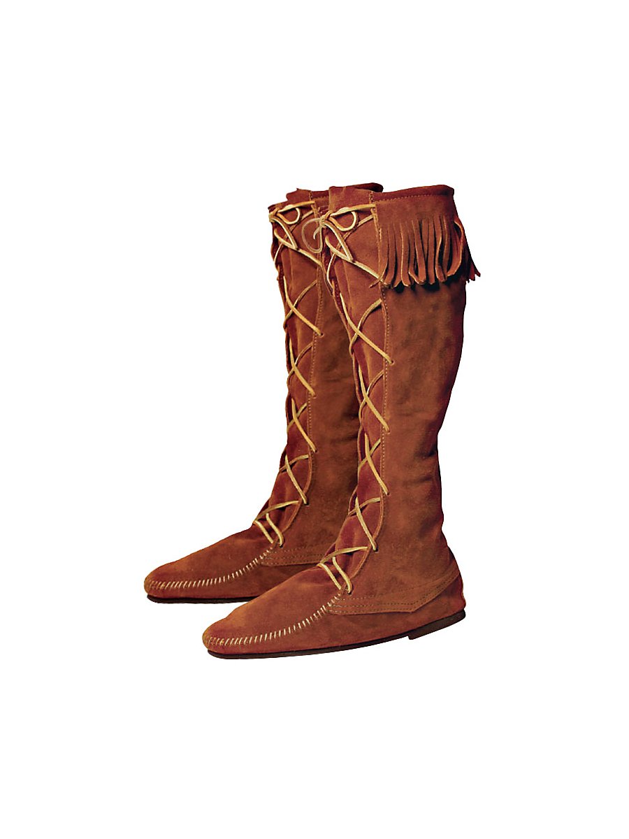 Moccasin Stiefel mit Fransensaum - braun, Größe 43
