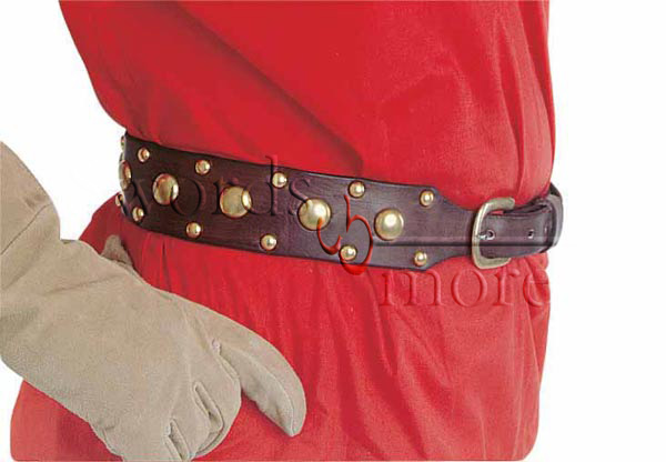 Leder-Nietengürtel, braun, Größe S