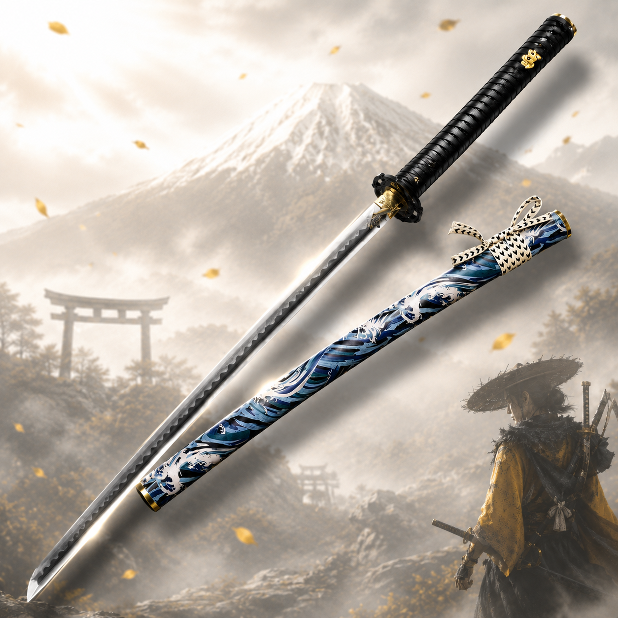 Ghost of Yōtei Katana – Atsus Schwert als Karbonstahl-Replik | 65,5 cm Klinge, 4 mm stark | Hartholzgriff & Hartholz-Saya | 96 cm Gesamtlänge, 720 g | Sammlerstück für Ghost of Tsushima Fans