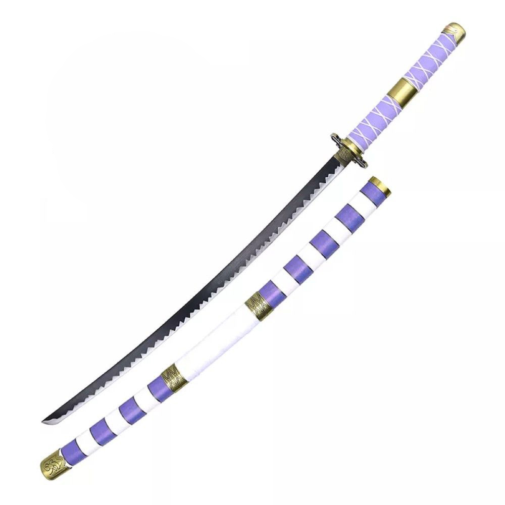 One Piece Nidai Kitetsu Katana Replik mit Holzscheide – Stahlversion | Carbonstahlklinge 65,5 cm, Metall-Tsuba, Holzgriff | 96,5 cm Gesamtlänge | Sammlerstück & Wanddeko für One Piece Fans & Anime-Sammler