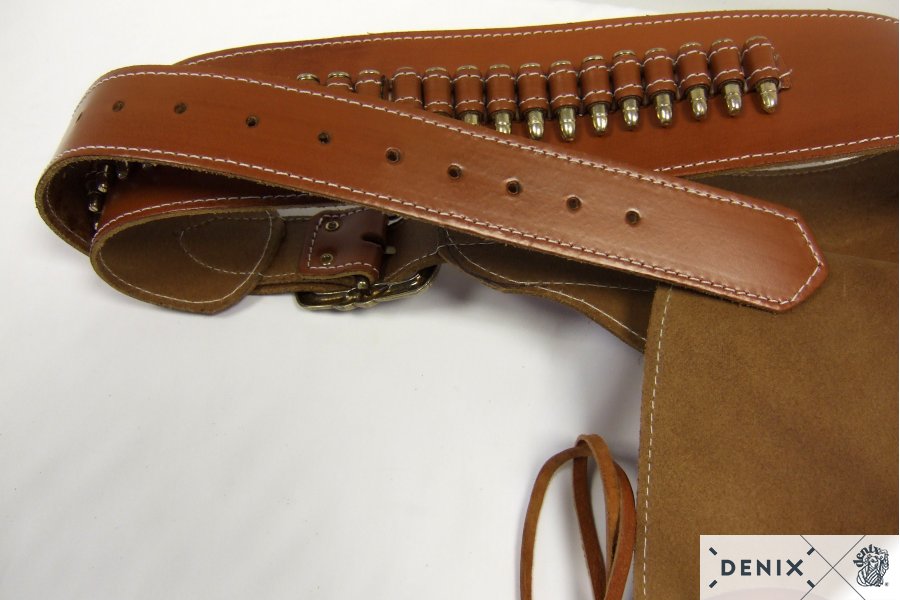 Coltgürtel aus Leder, für 1 Colt, mit 24 Kugeln, mit Sheriffstern