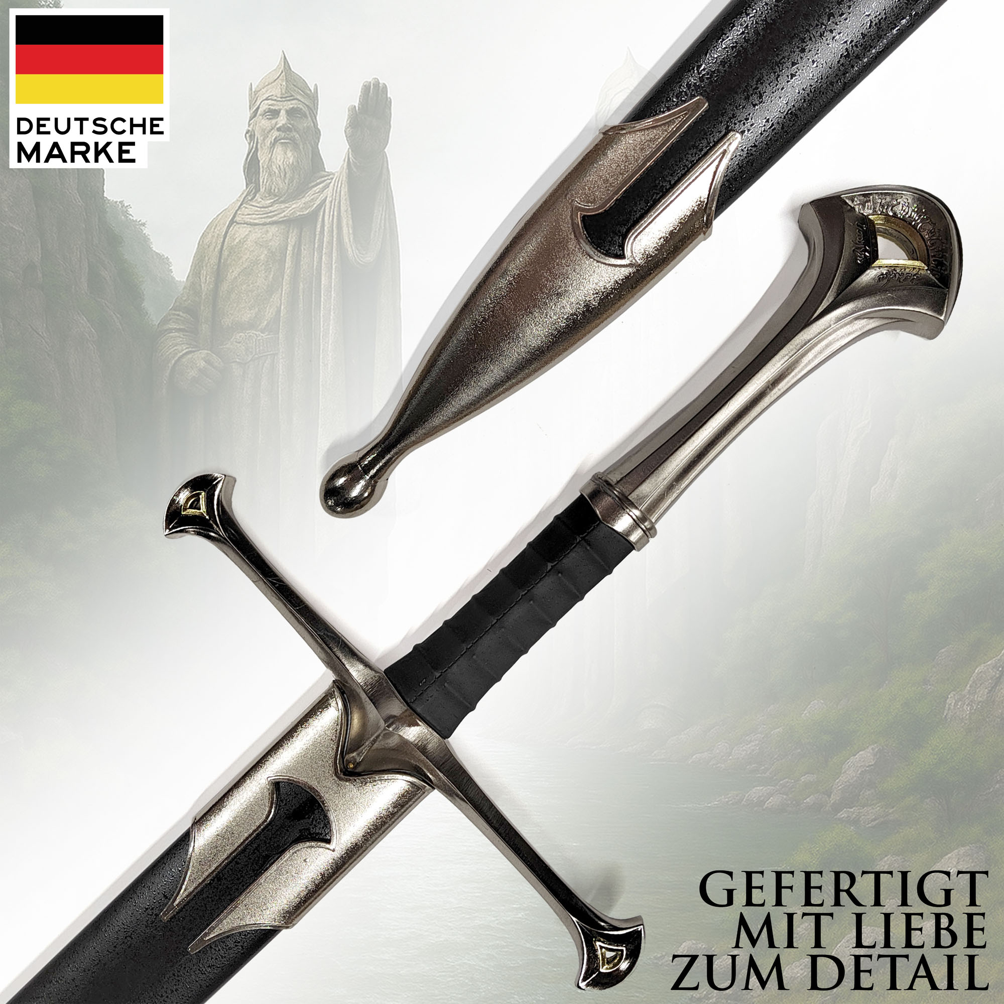 Königsschwert mit Scheide, Handgeschmiedet, Scharfe Klinge