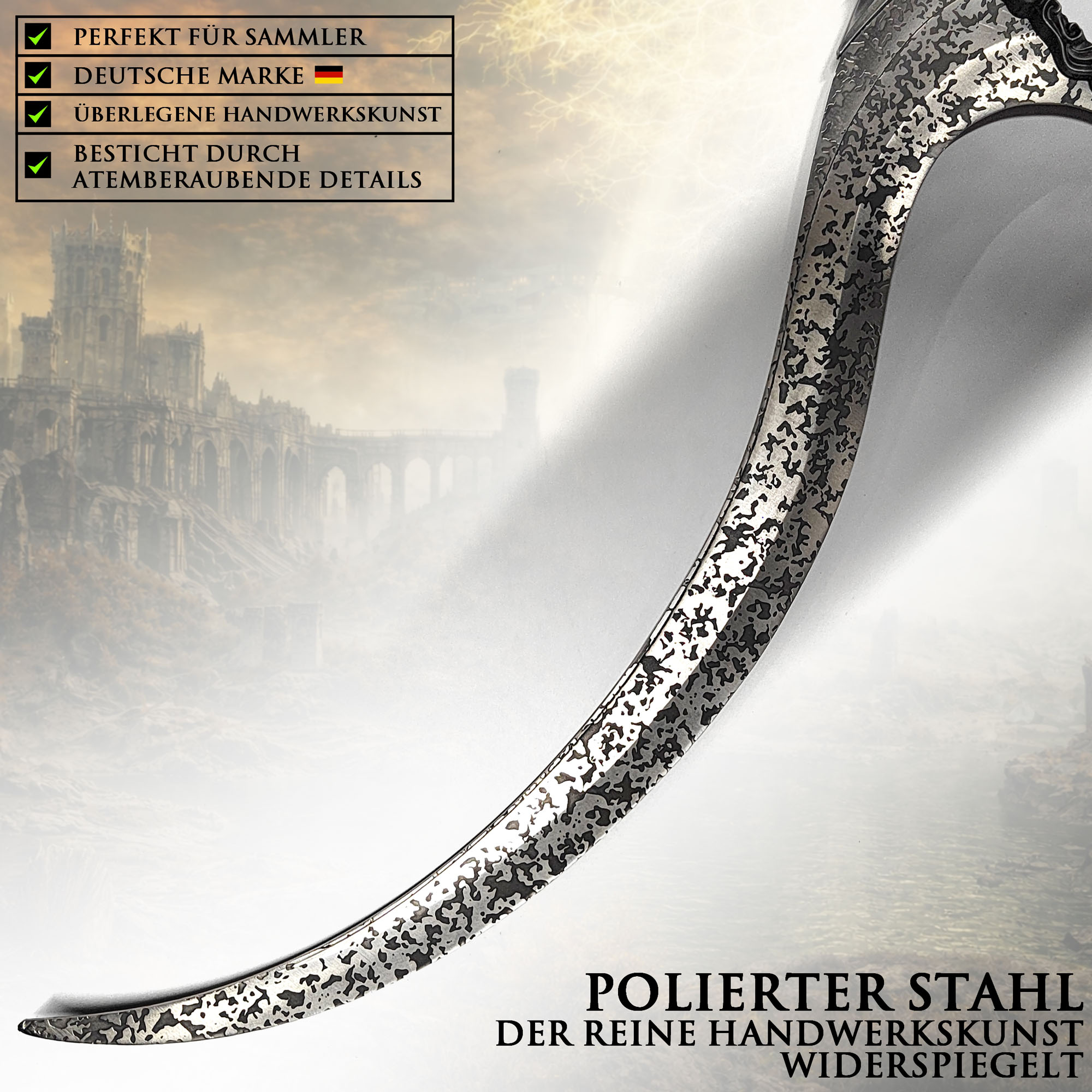 Elden Ring Melina Dolch Klinge des Rufs 55cm mit Ständer | Blade of Calling Stahl Replik mit Aluminium-Griff | Maiden Cosplay Waffe & Gaming Deko
