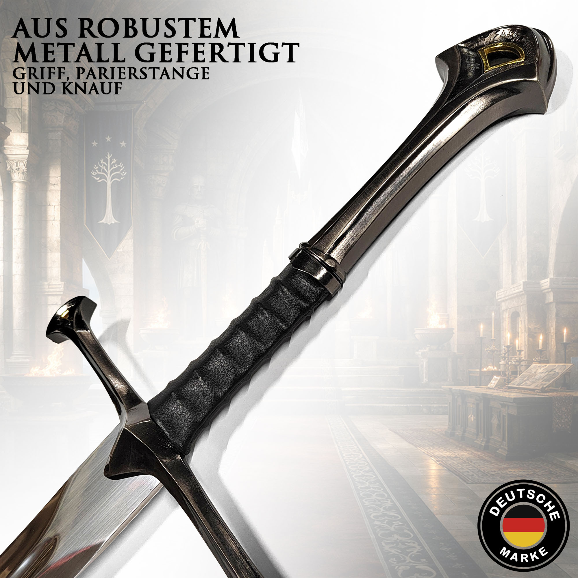 Herr der Ringe Narsil Schwert Replik 76,5 cm – Zerbrochenes Schwert von Isildur und Elendil – Lord of the Rings Sammlerschwert mit Wandhalterung aus Holz