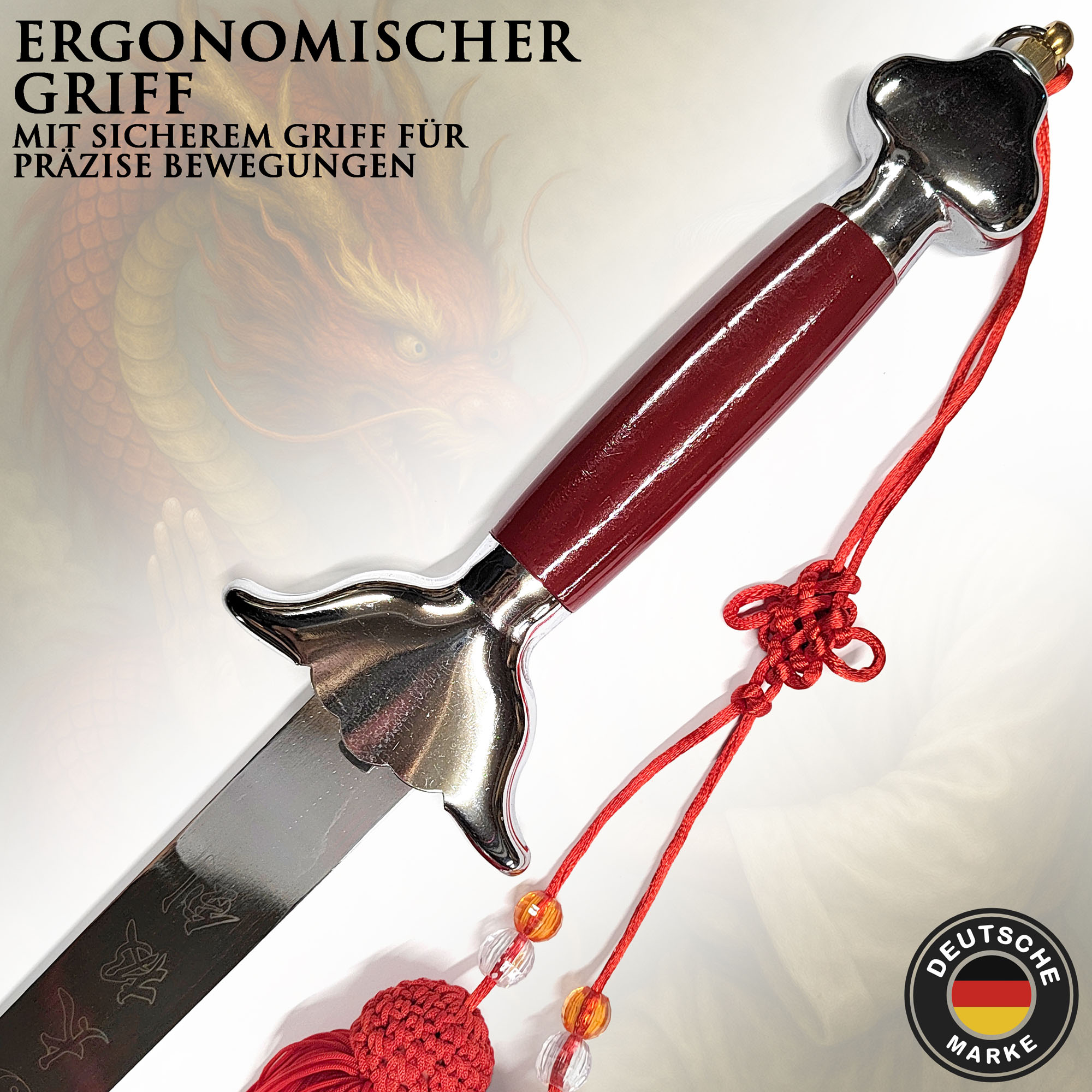 Tai Chi Schwert Jian kurz 56cm Klinge | Leichtes Übungsschwert für Kinder & Einsteiger | Festes Chinesisches Schwert mit Holzscheide & Tasche | Kung Fu & Qigong
