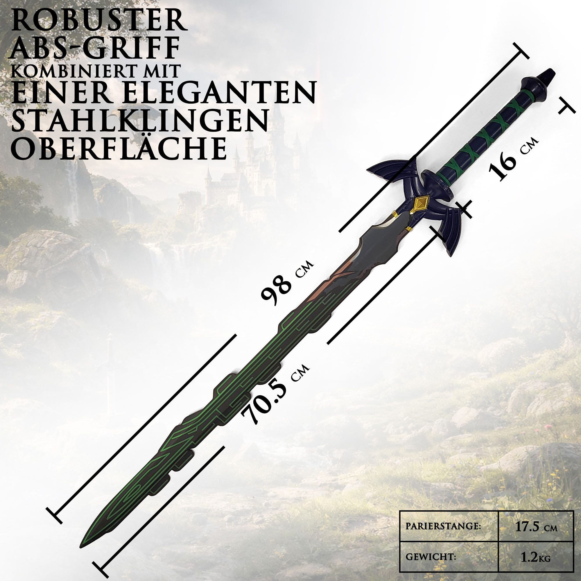Zelda Meisterschwert Relic Reborn Replik 98 cm mit Wandhalter – Master Sword Deko Schwert mit Stahlklinge – Legend of Zelda Fanartikel Cosplay Sammlerstück inkl. Holz Wandtafel