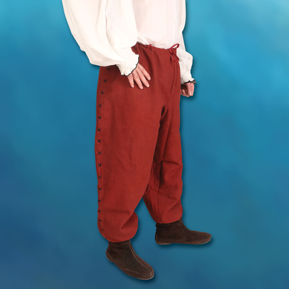 Handgenähte Herren-Tunnelzughose, Rot, Größe L/XL