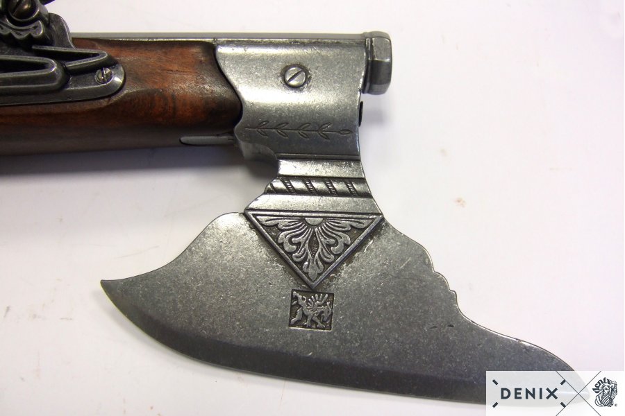 Deutsche Axtpistole, Steinschloss 17.Jhdt, Holz/Metall
