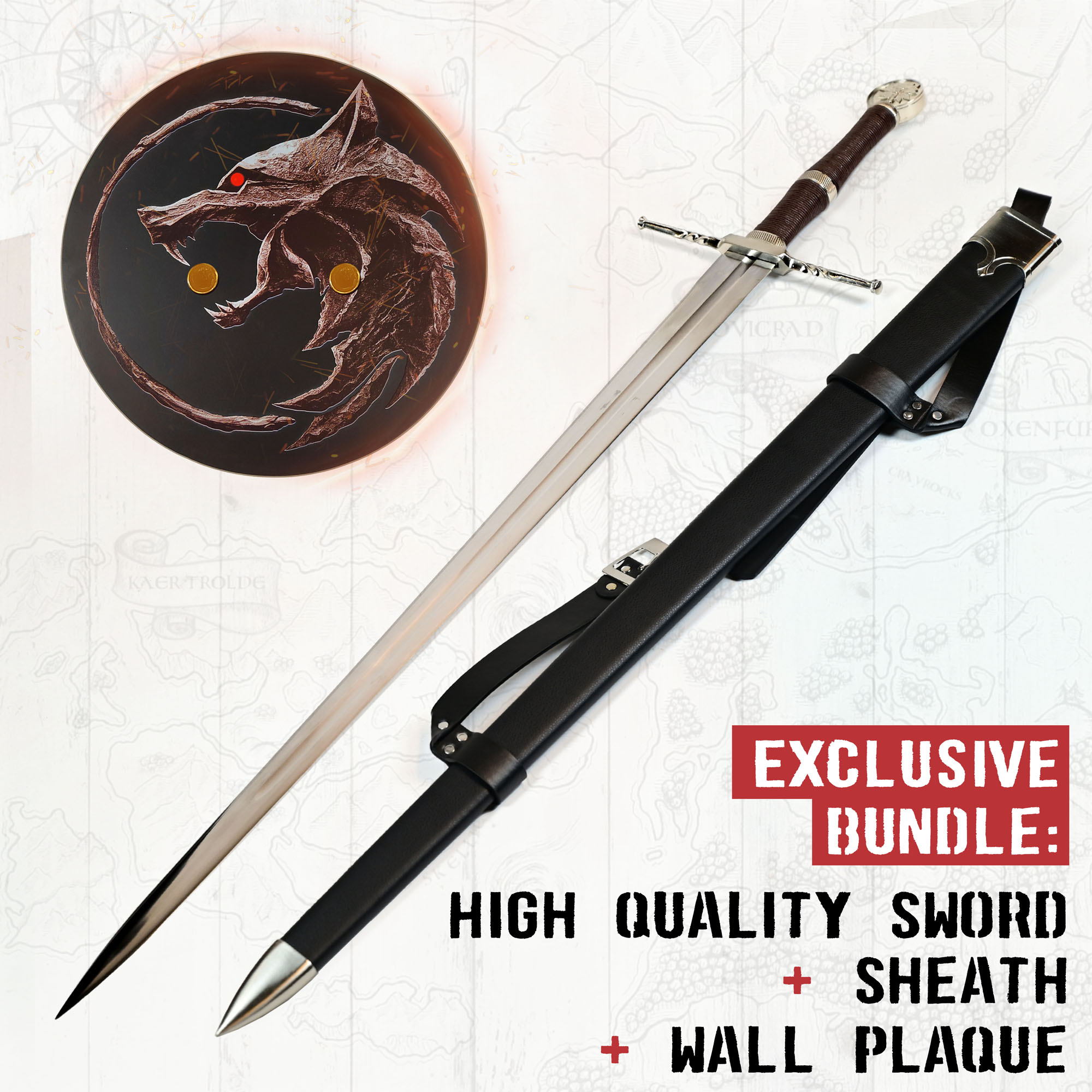 Witcher - Stahl Schwert mit Scheide + Wanddisplay