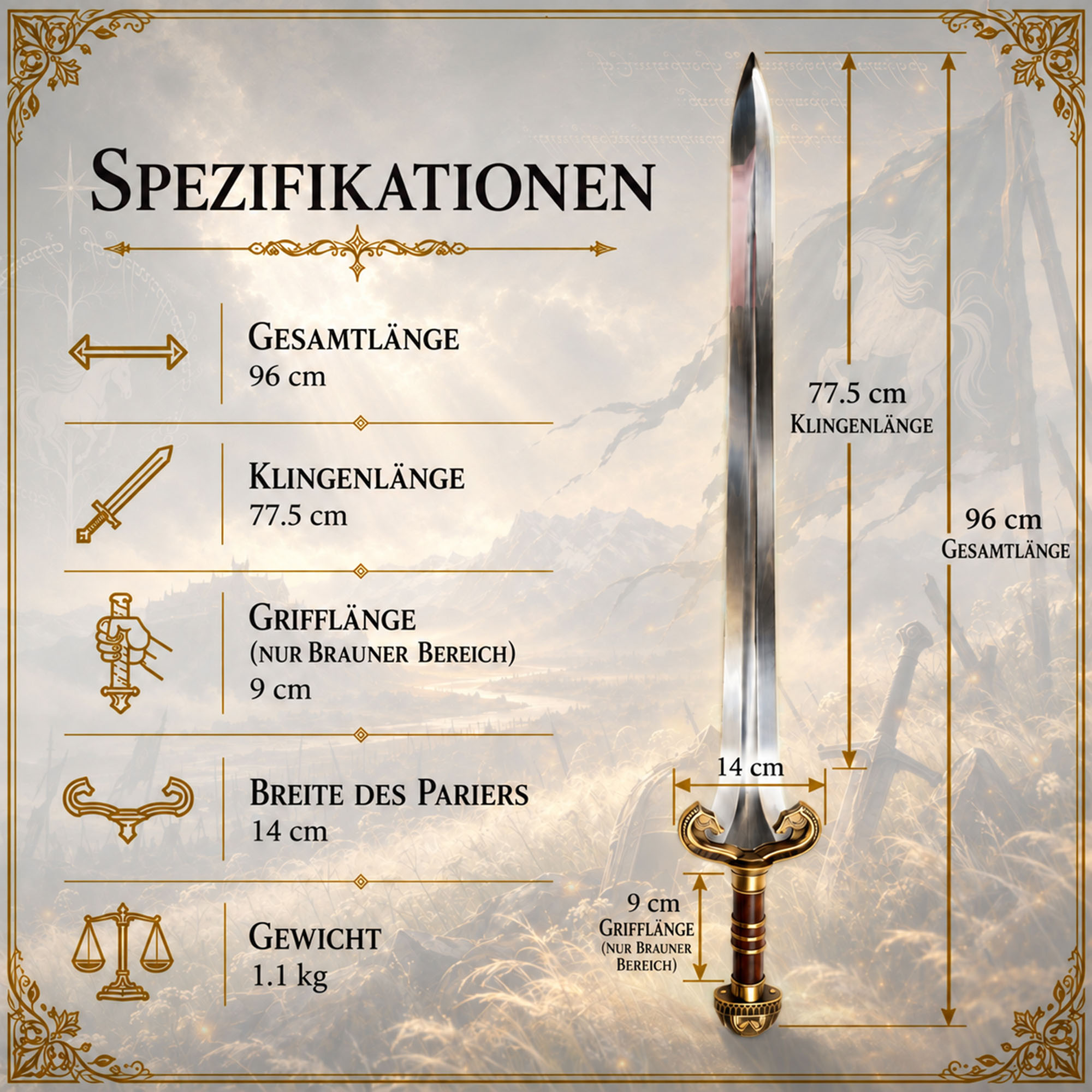 Herr der Ringe Éowyn Schwert Replik Aus Stahl Inklusive Wandhalterung 96 cm