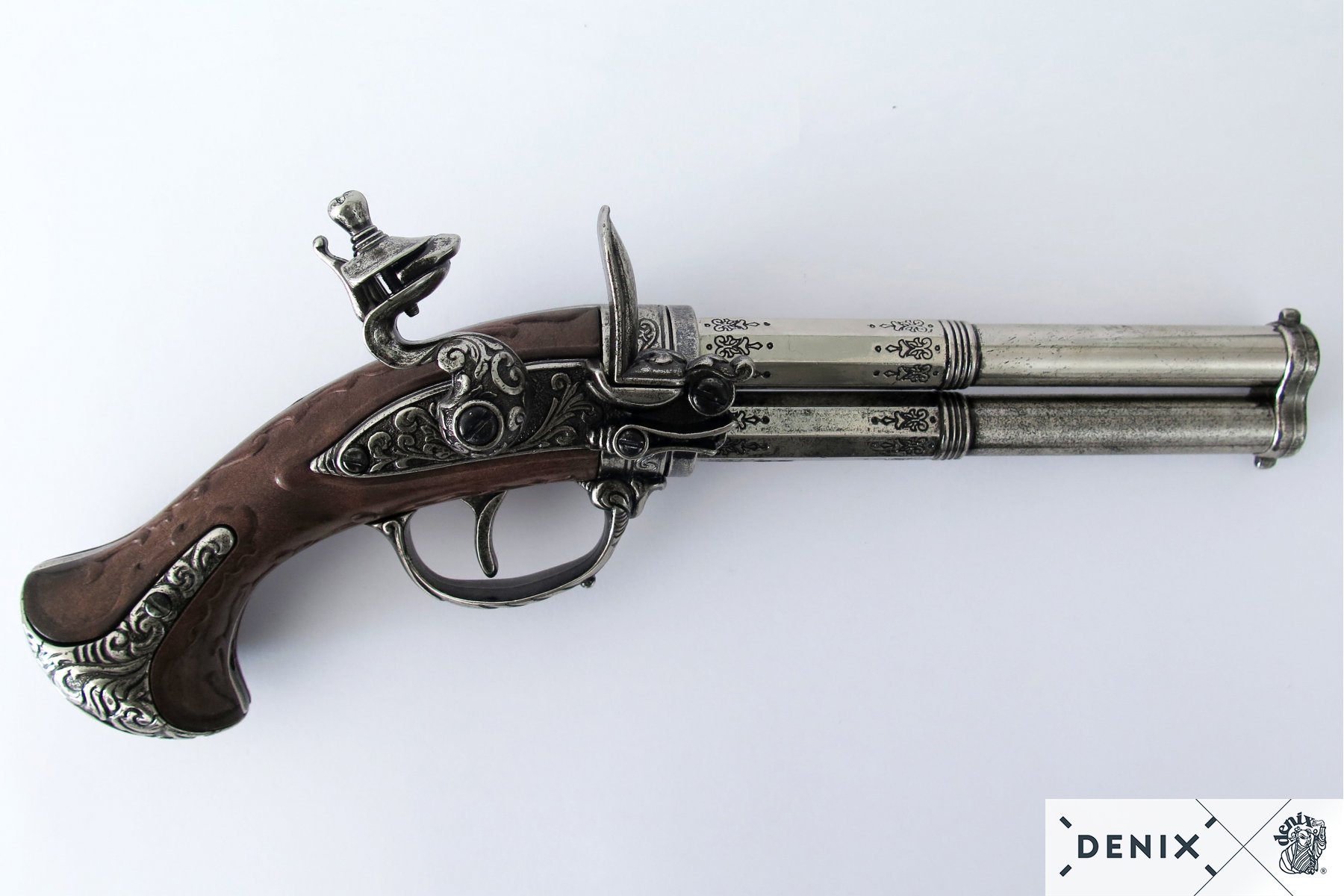 Doppellauf Steinschlosspistole Fr. 18. Jhdt. Metall, Kunststoff