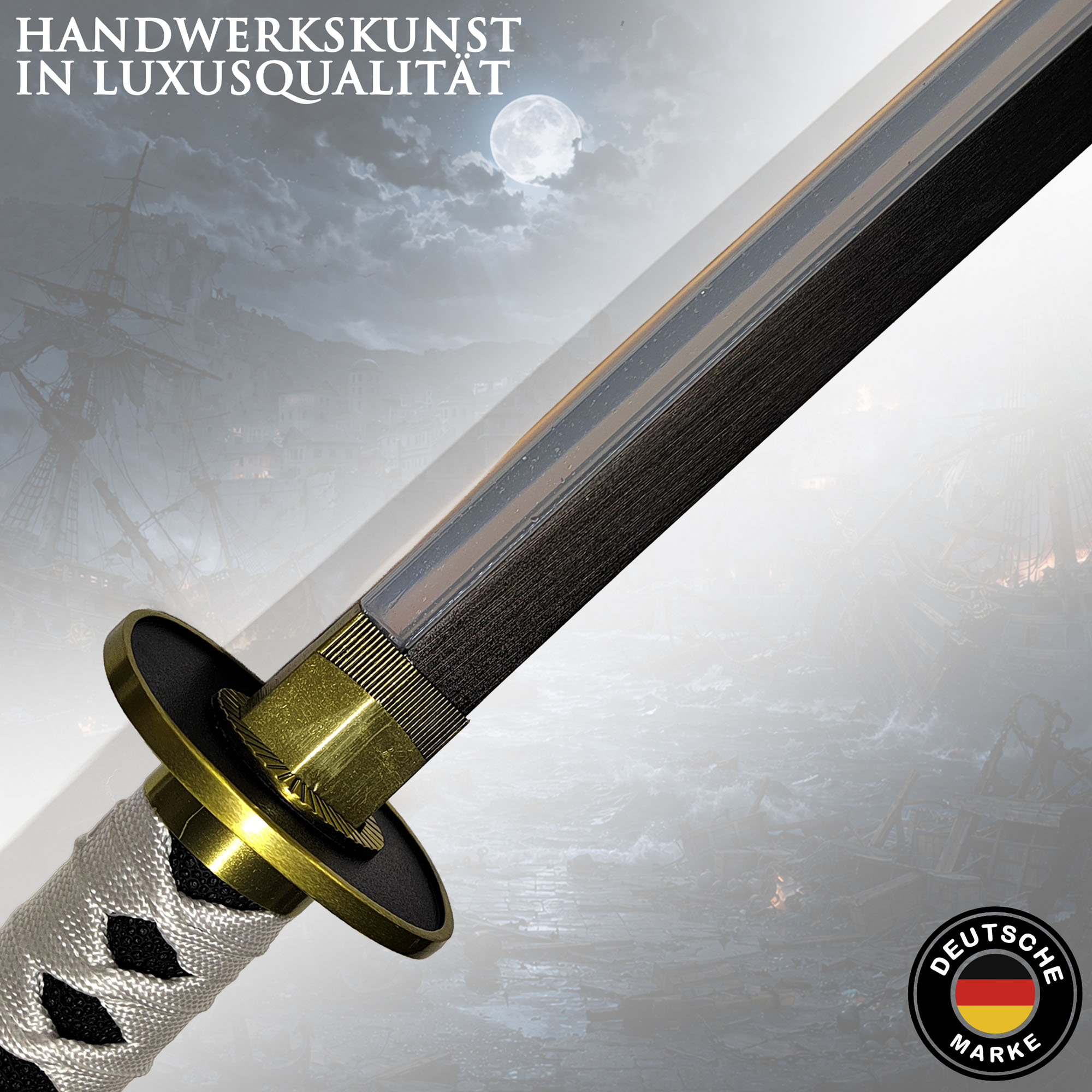 One Piece Wado Ichimonji Katana 104 cm mit LED Klinge – Roronoa Zoro Schwert Replik mit Scheide & Ständer – 1045 Carbonstahl Anime Cosplay Sammlerstück