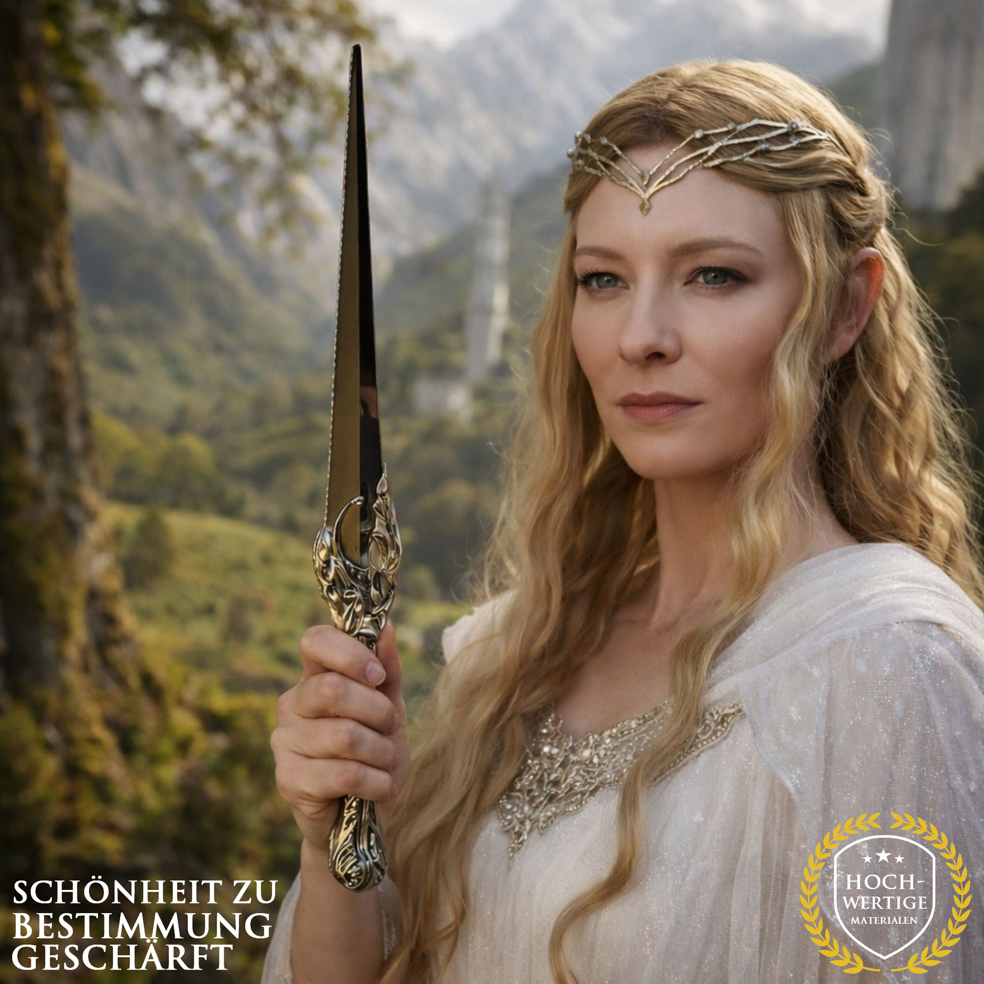 Herr der Ringe: Die Ringe der Macht Galadriel Dolch mit Scheide 48cm | Elben Replik aus Stahl | The Rings of Power Cosplay Waffe & Sammlerstück