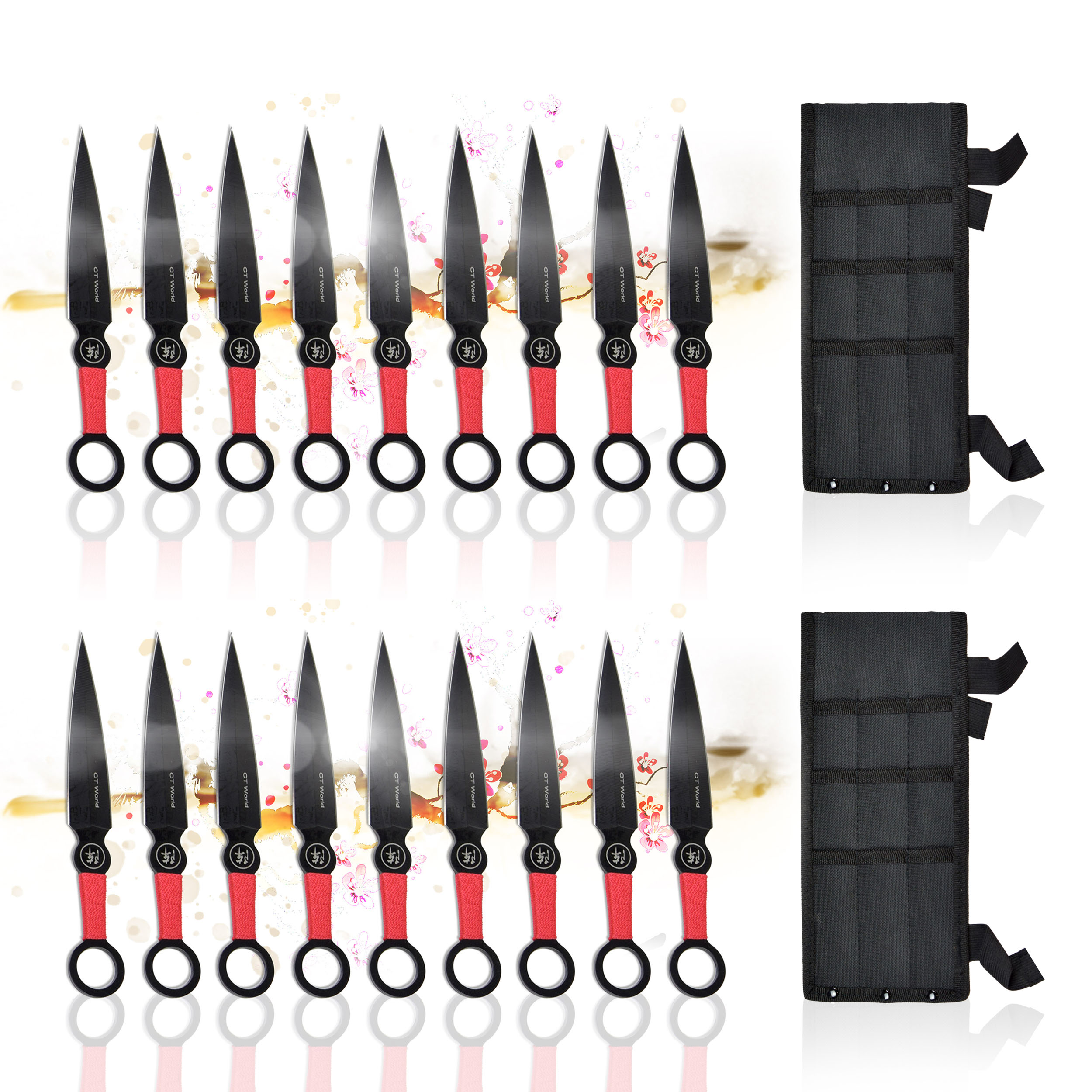 Wurfmesser 18er-Set mit Scheide, Edelstahl-Kunai