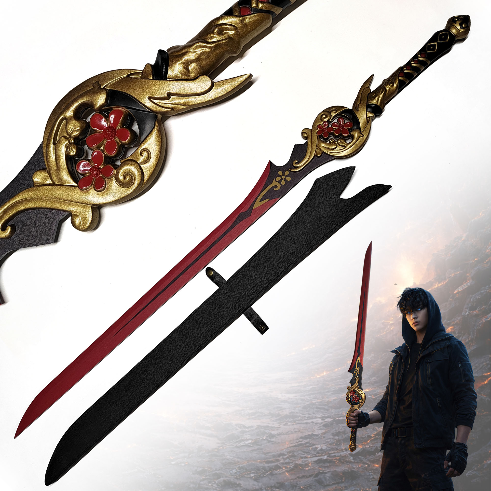 Solo Leveling Demonic Plum Flower Schwert 117 cm mit Scheide – Anime Großschwert Replik Edelstahl Cosplay Deko Sammlerstück