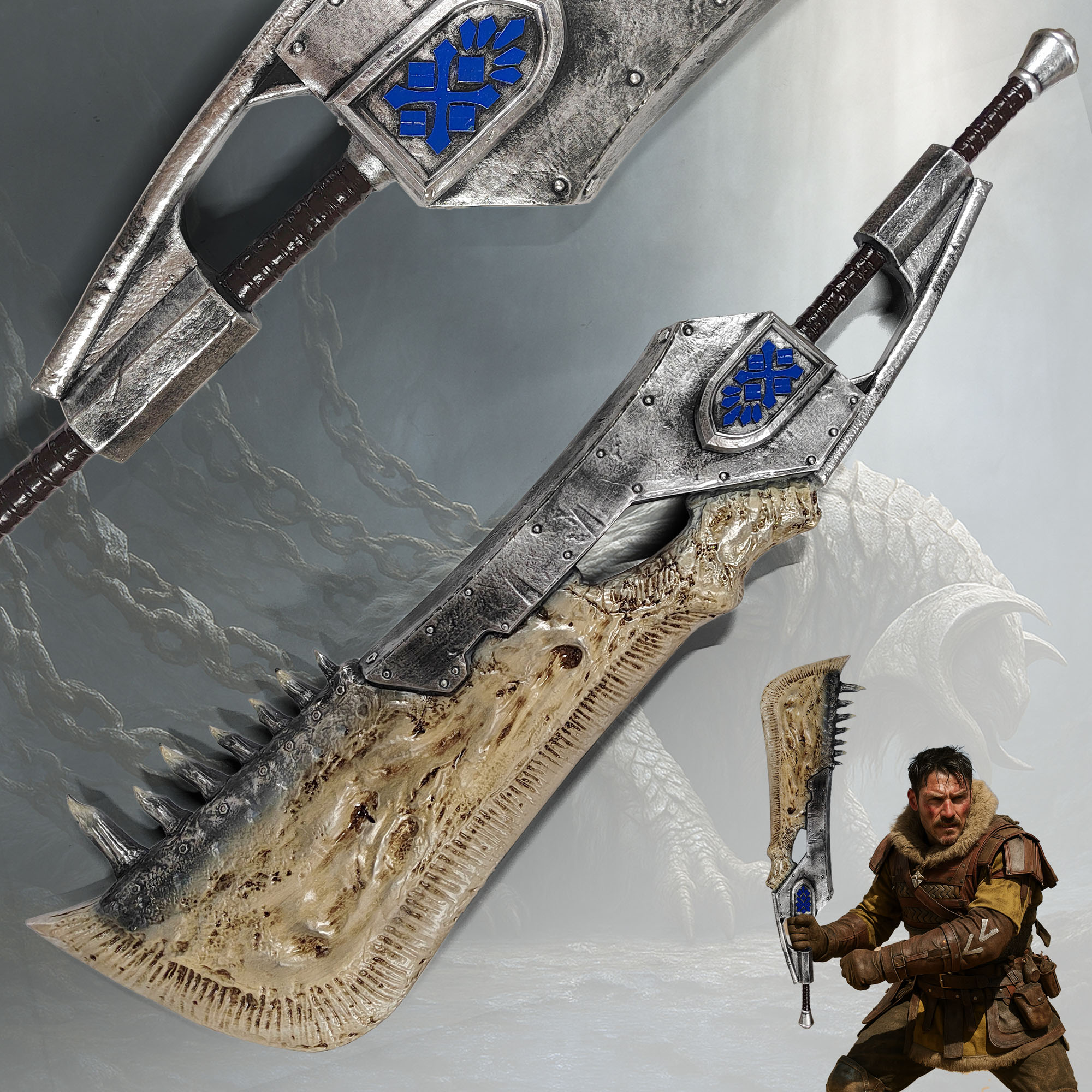 Monster Hunter – Giant Jawblade Replik aus Resin, monumentales Sammlerschwert inspiriert vom Spiel Monster Hunter World, ideal für Cosplay, Gaming-Deko & Fantasy-Waffensammler