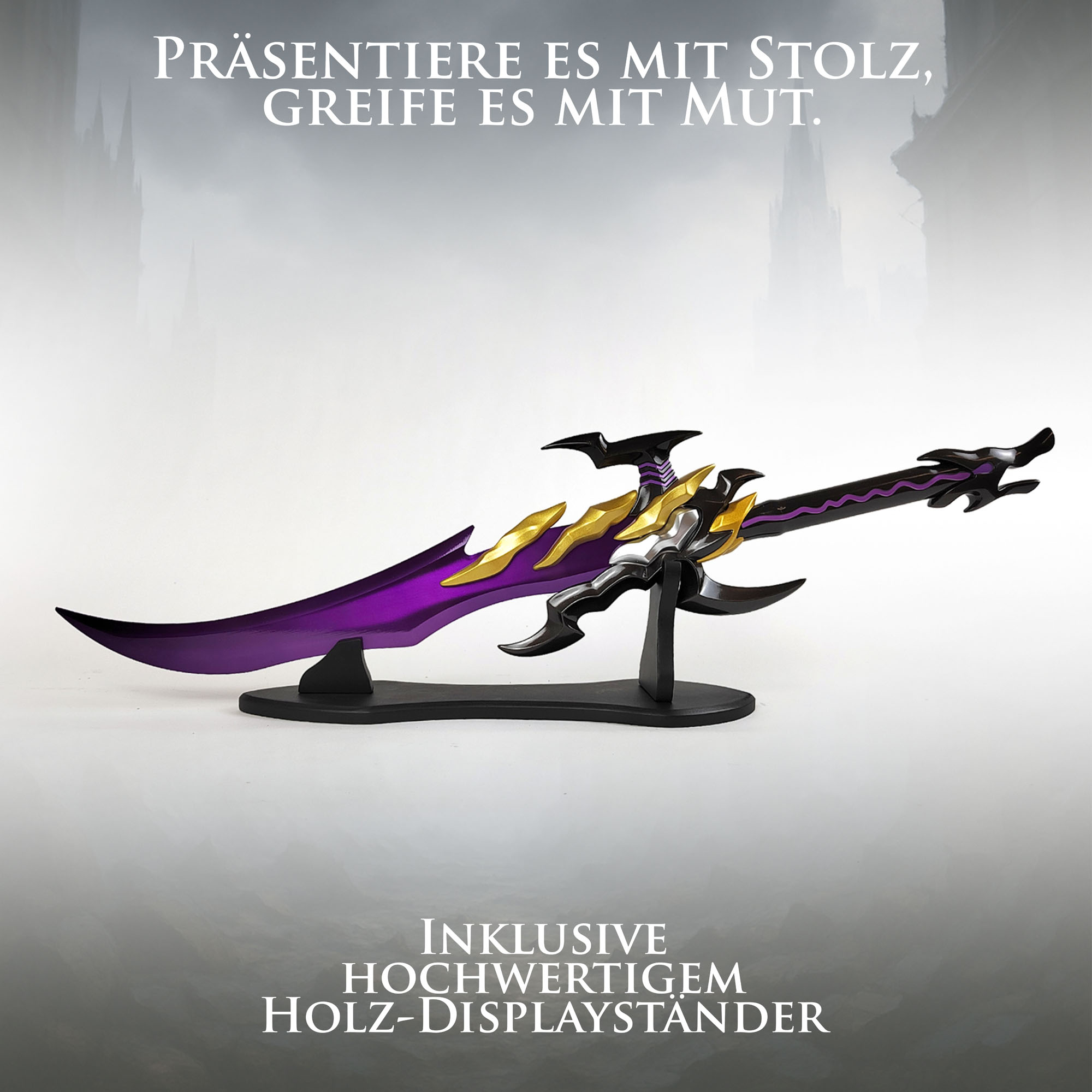 Solo Leveling Schwert Antares' Fang von Sung Jinwoo | Massive 75cm Dolch Replik aus Stahl mit Holzständer | Anime Deko Waffe des Schattenmonarchen | Manhwa Sammlerstück