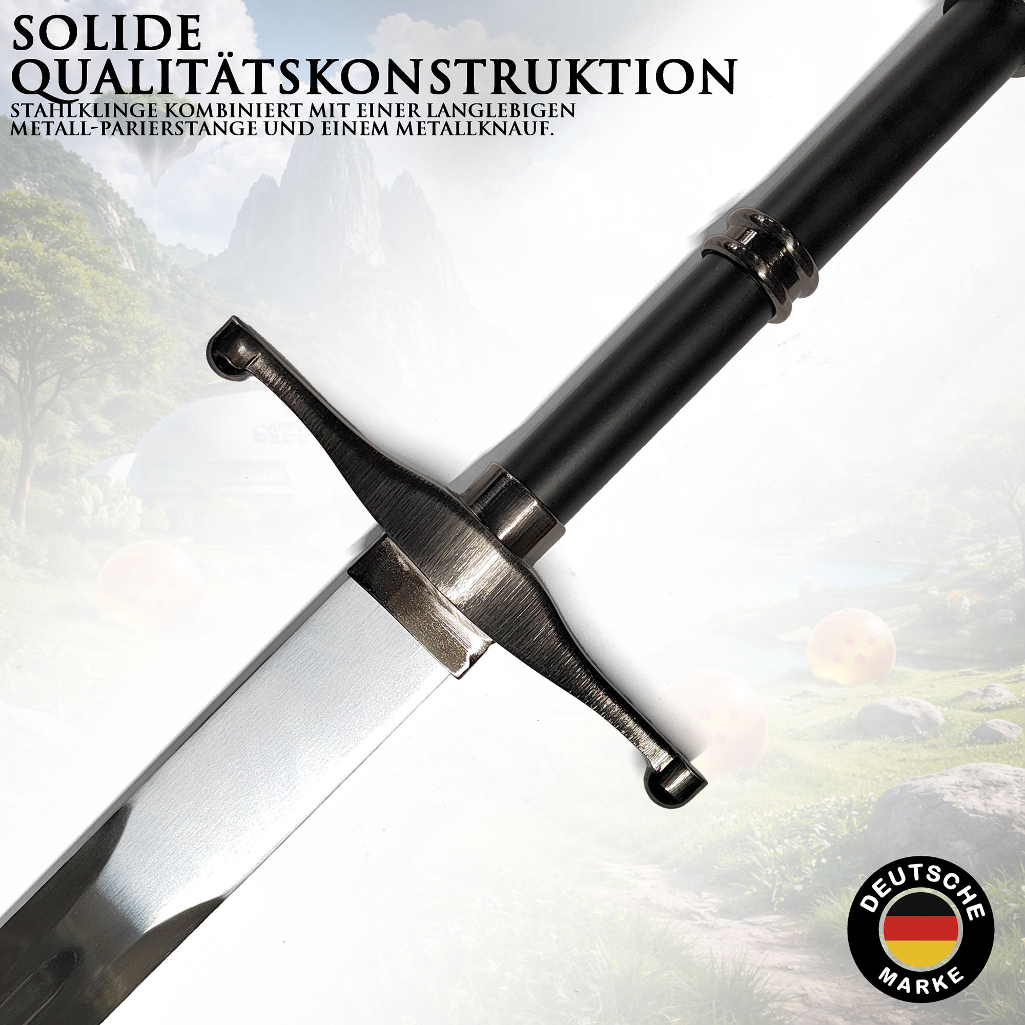 Dragon Ball Z Future Trunks Schwert 112cm | Tapions Schwert aus Stahl mit tragbarer Rückenscheide | DBZ Anime Cosplay Waffe & Gurt | Metall Replik