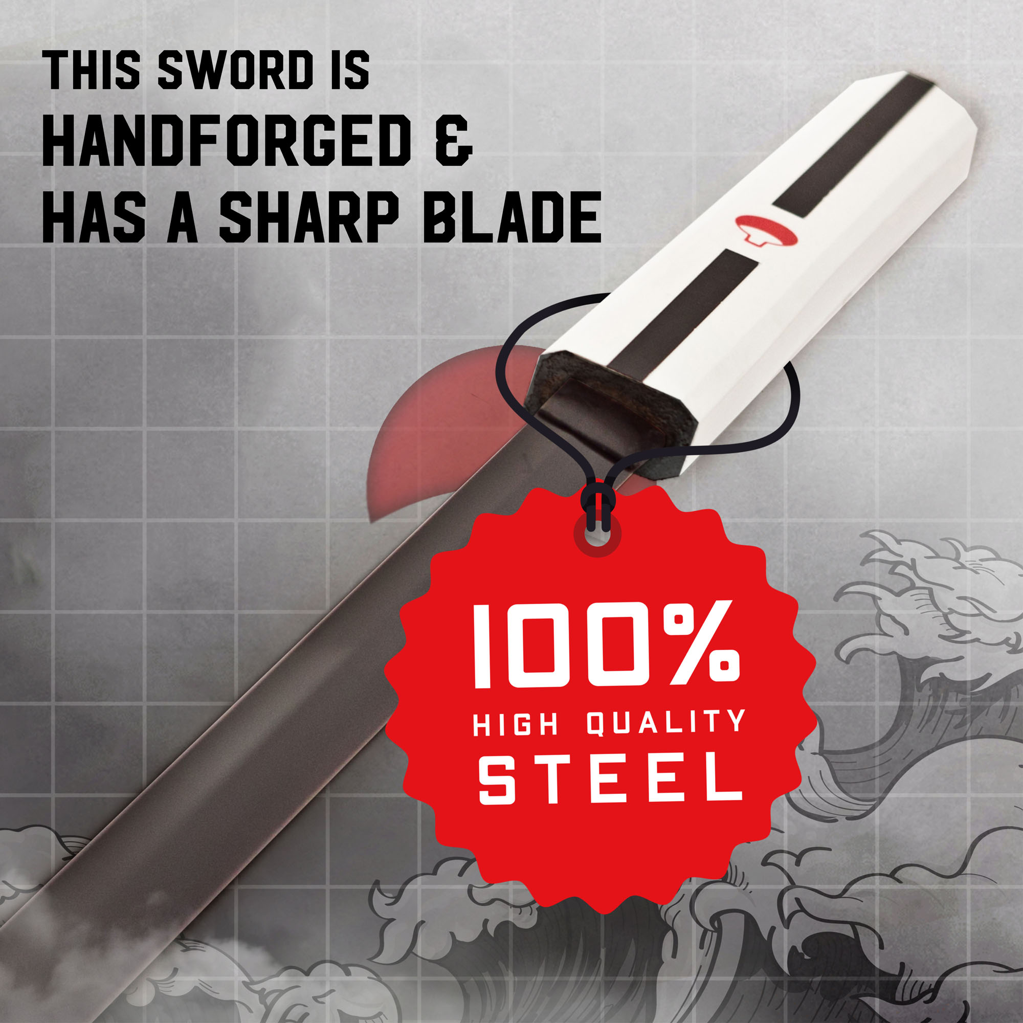 Anime Sasuke Uchiha Anime Katana - Handgeschmiedetes Schwert von Kusanagi, Sasuke Schwert Karbonstahl mit Scheide, Ninja, Samuraischwert, Anime Sasuke Schwert für Anime Kostüm & Anime Geschenke