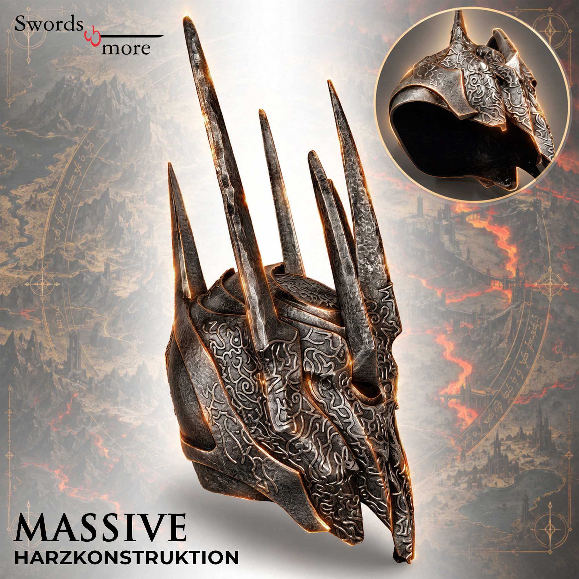 Herr Der Ringe Sauron Helm Resin Replika Deko Inkl Holzständer Stativ 66 cm