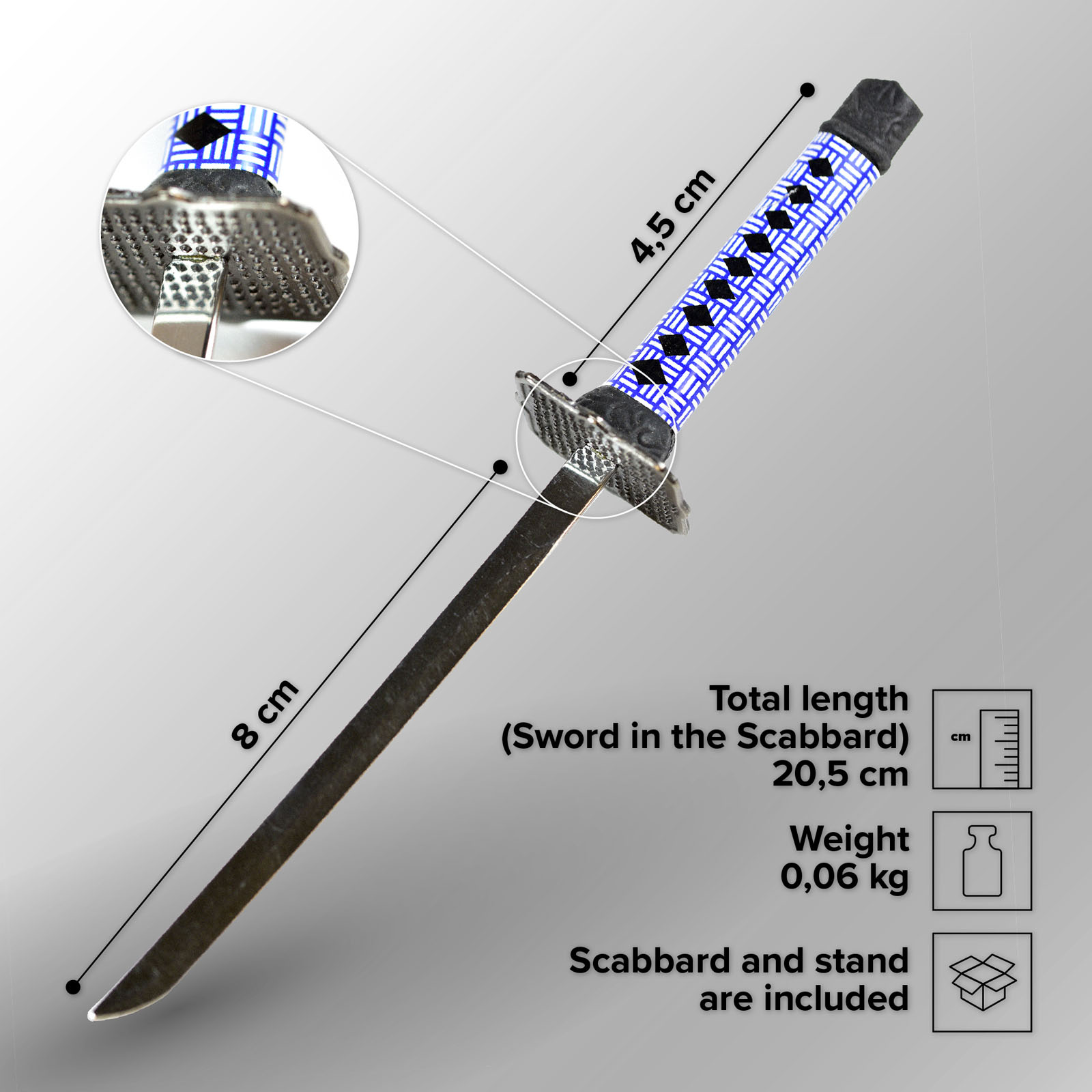 Katana mit Scheide und Ständer - Brieföffnerversion