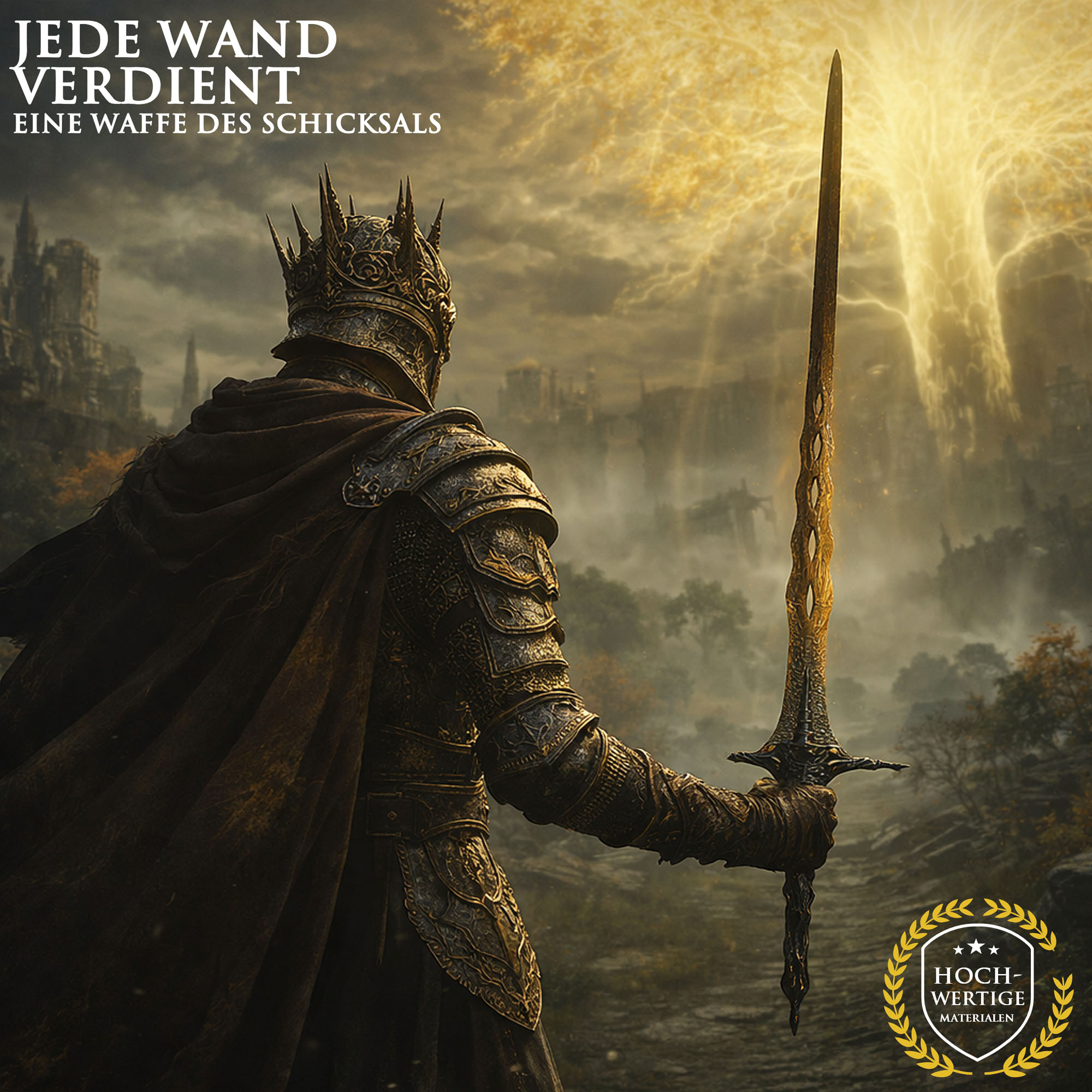 Elden Ring Heiliges Reliquienschwert 115cm mit Wandhalter | Sacred Relic Sword aus Stahl | Eldenbiest Waffe & Welle des Goldes | Massives Metall Sammlerstück (2kg)
