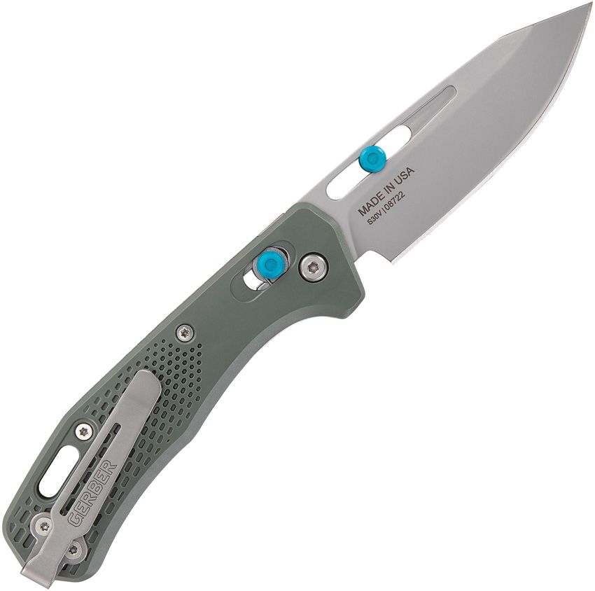 Assert Crossbar-Messer, S30V Bead Blast Clip-Point-Klinge, grüner Griff