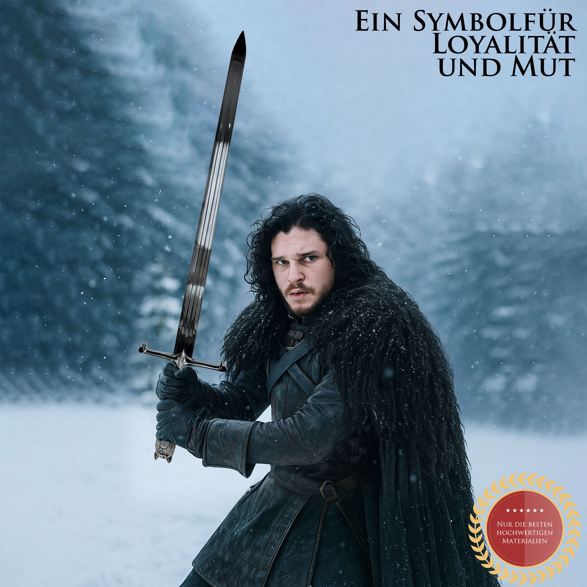 Game of Thrones Schwert Langklaue von Jon Schnee | Longclaw Replik 105cm | Deko Waffe mit Wolfsknauf & Wandhalterung | GoT Sammlerschwert