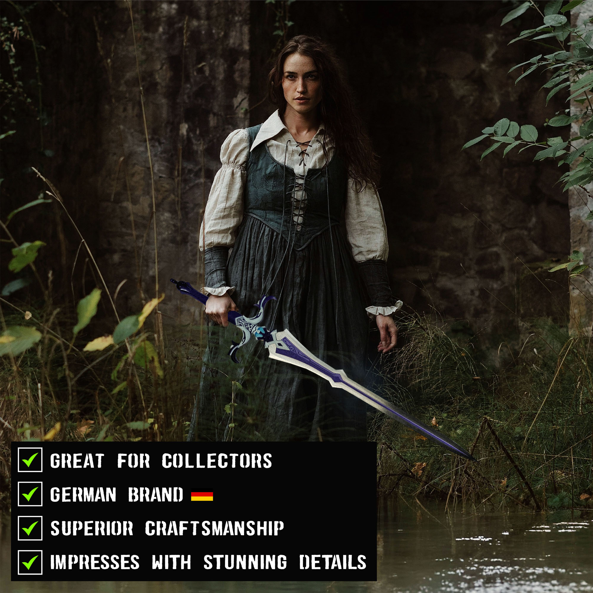 Genshin Impact - Sacrificial Schwert mit Scheide, Genshin Impact Cosplay, Katana Schwert echt Samurai Schwert aus Stahl, Dekoration für einen Sammler oder als Geschenk