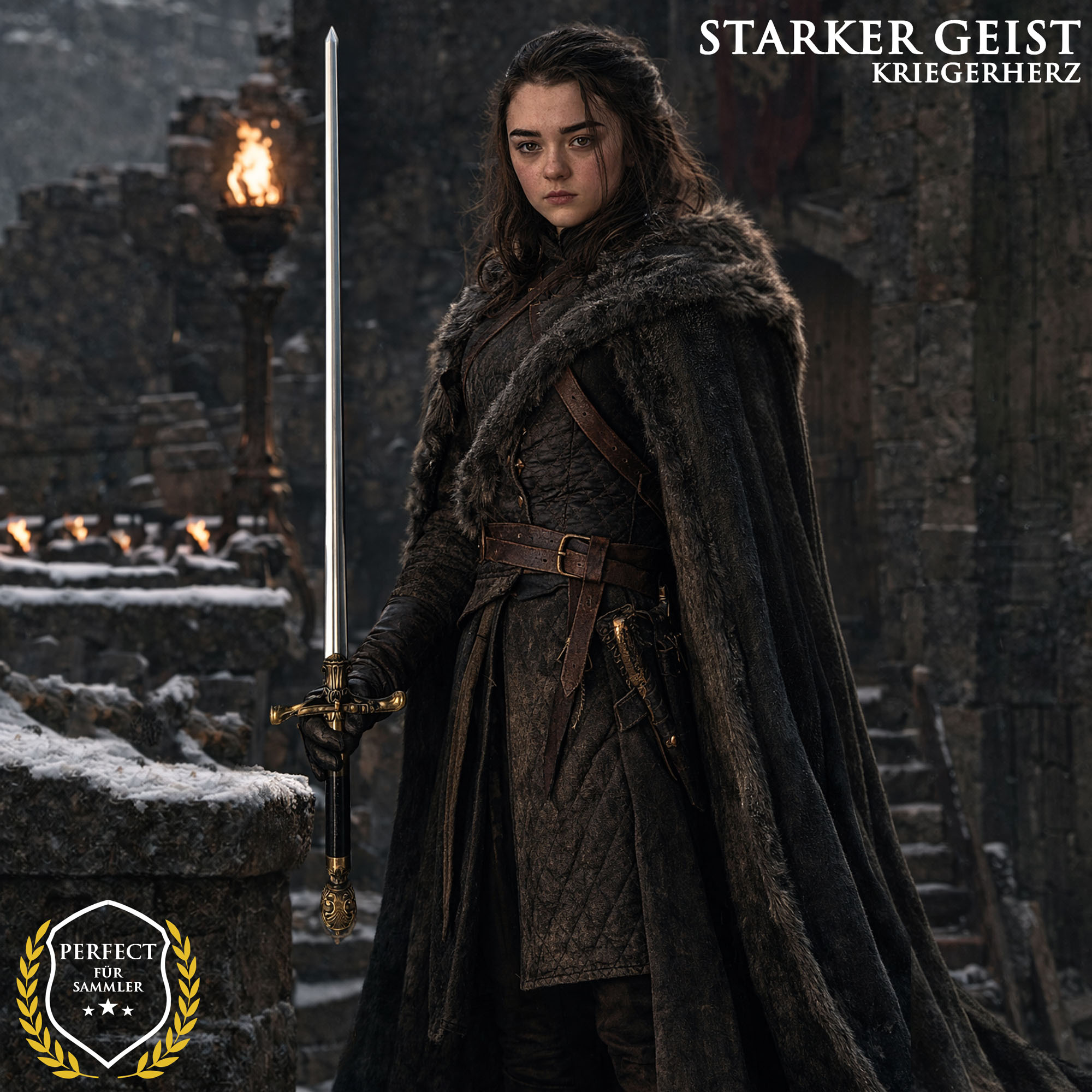Game of Thrones Schwert Nadel von Arya Stark 97cm | Offizielle Needle Replik mit Haus Stark Wolf-Wandhalterung | GoT Deko Waffe